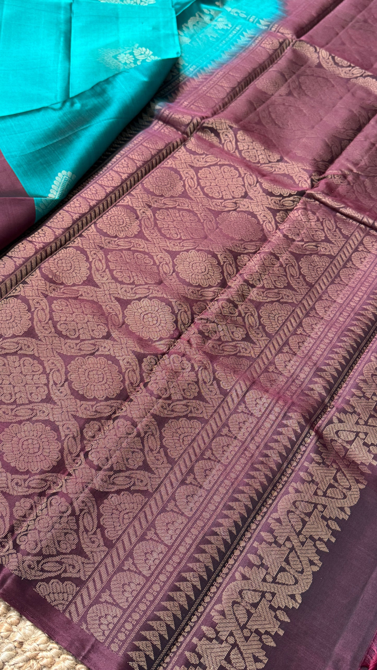 Pure Handloom Soft Silk Saree – Rama Blue with Maroon Pallu