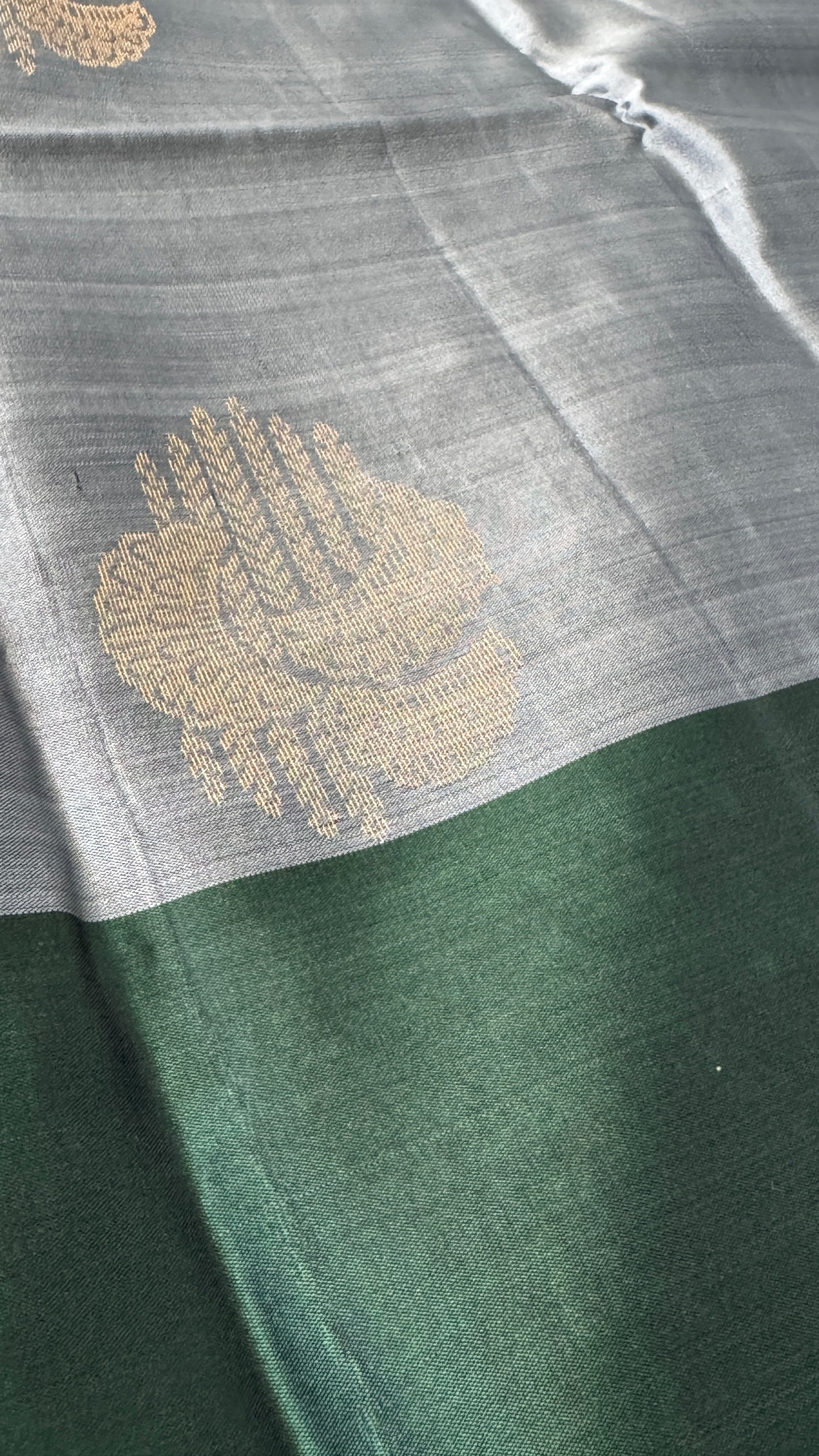 Pure Handloom Soft Silk Saree – Grey and Bottle Green