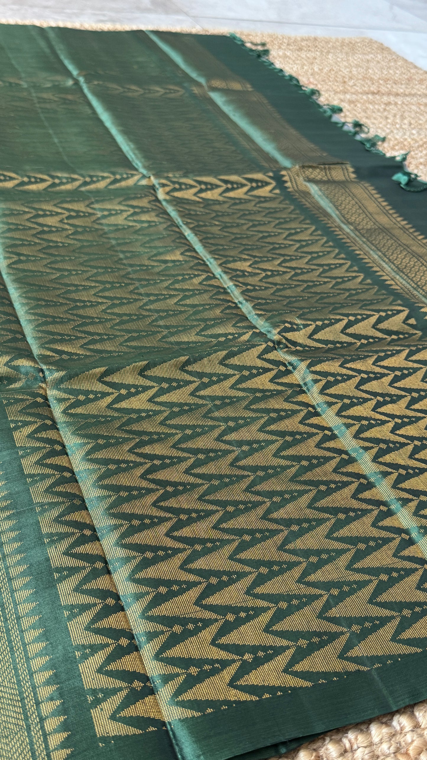 Pure Handloom Soft Silk Saree – Grey and Bottle Green
