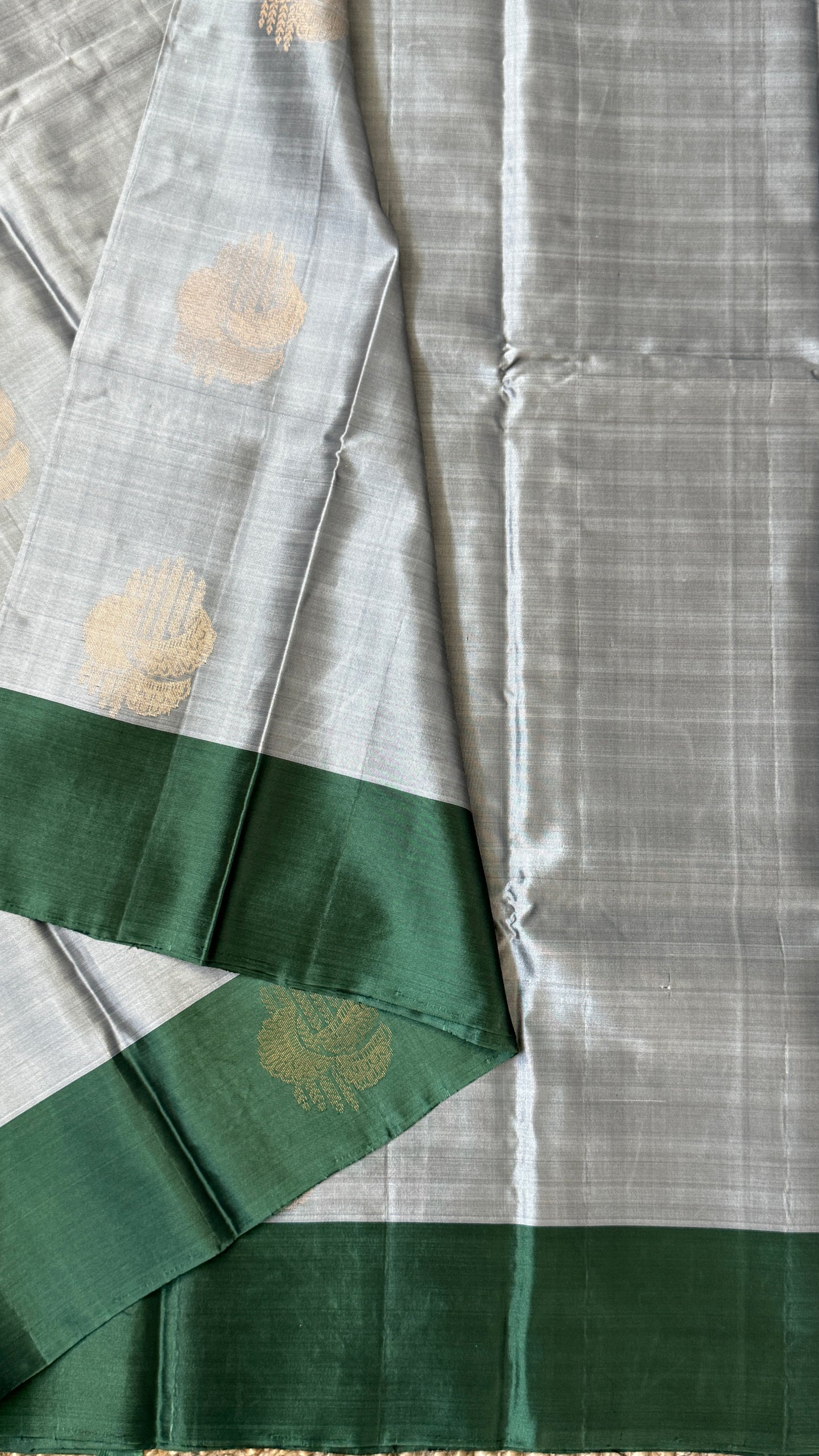 Pure Handloom Soft Silk Saree – Grey and Bottle Green