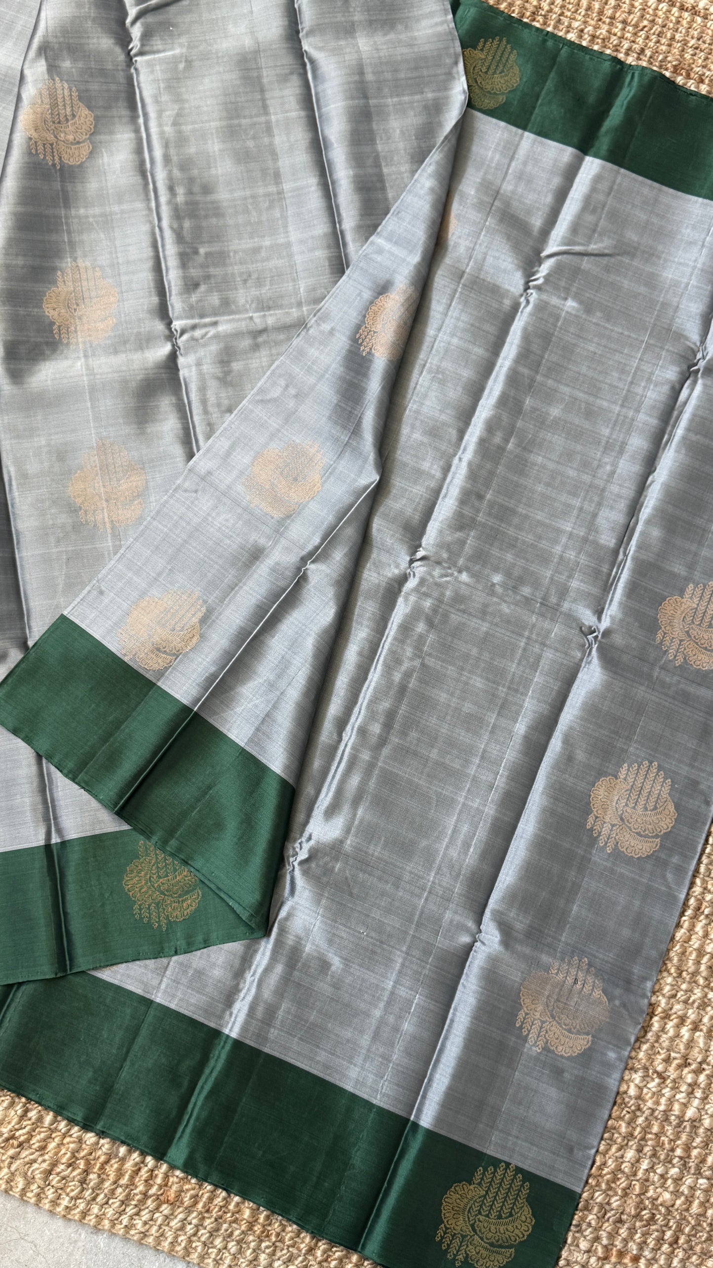 Pure Handloom Soft Silk Saree – Grey and Bottle Green