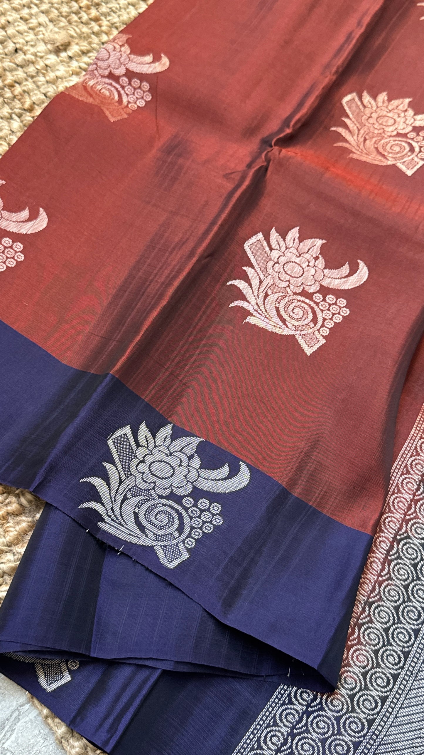 Pure Handloom Soft Silk Saree – Rust with Dark Purple