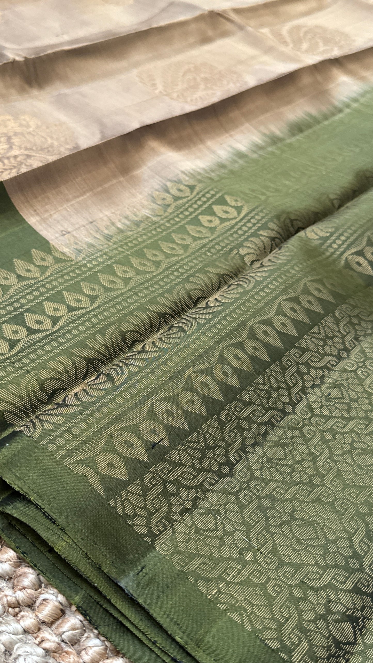 Pure Handloom Soft Silk Saree – Champagne color with Olive green