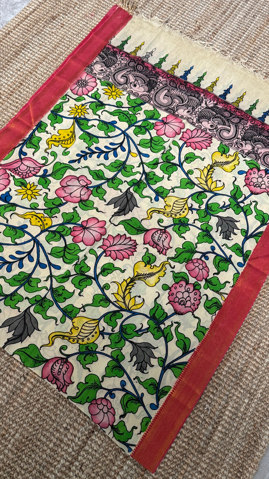 Hand-Painted Kalamkari Bangalore Silk Dupatta/Scarf