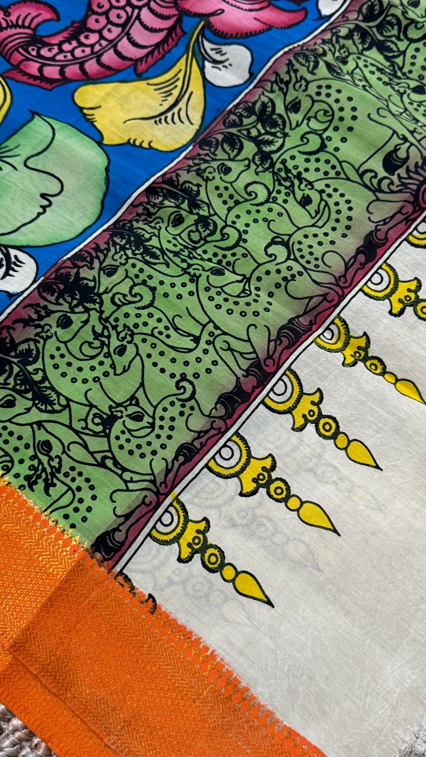 Hand-Painted Kalamkari Bangalore Silk Dupatta/Scarf