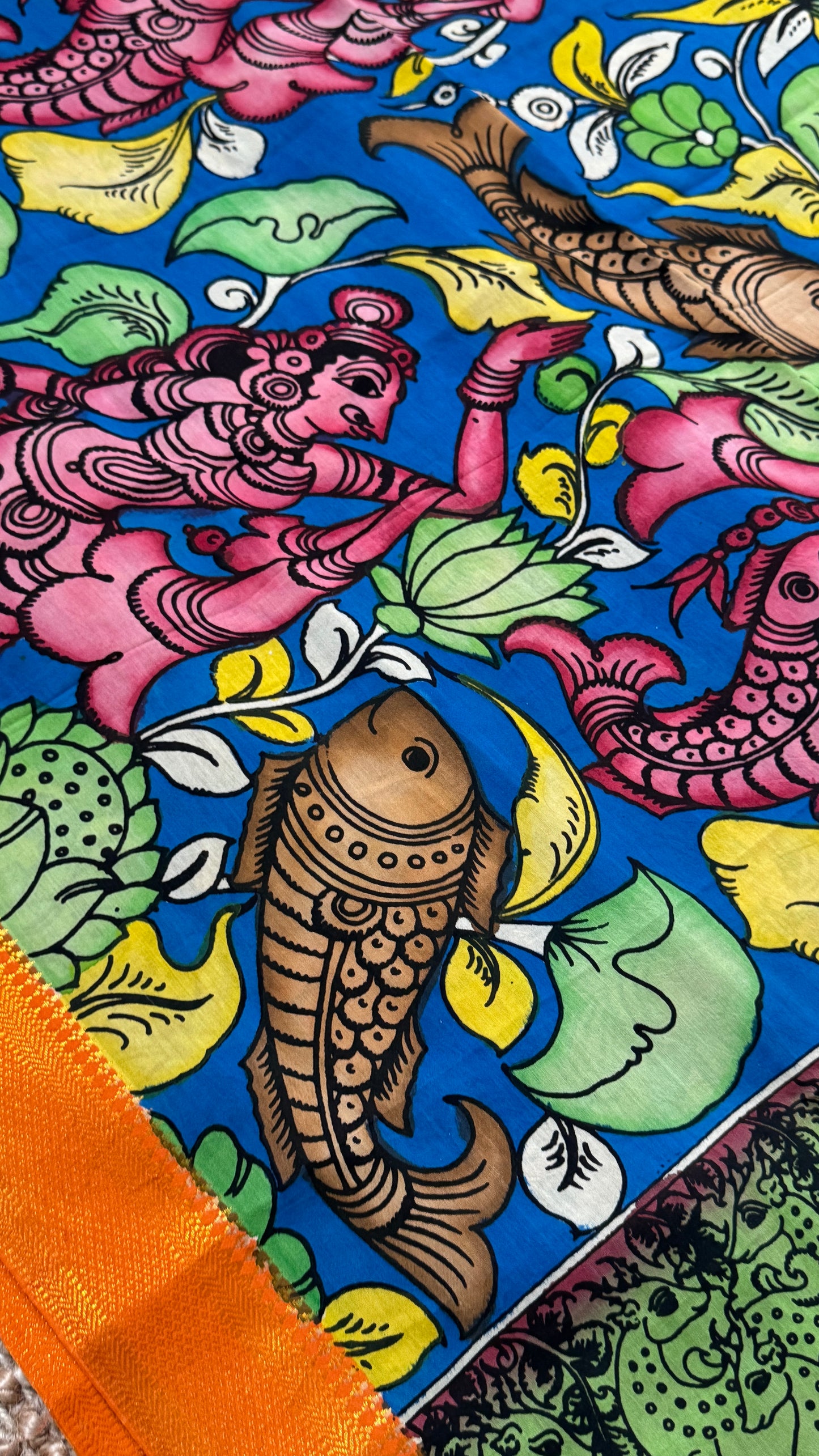 Hand-Painted Kalamkari Bangalore Silk Dupatta/Scarf