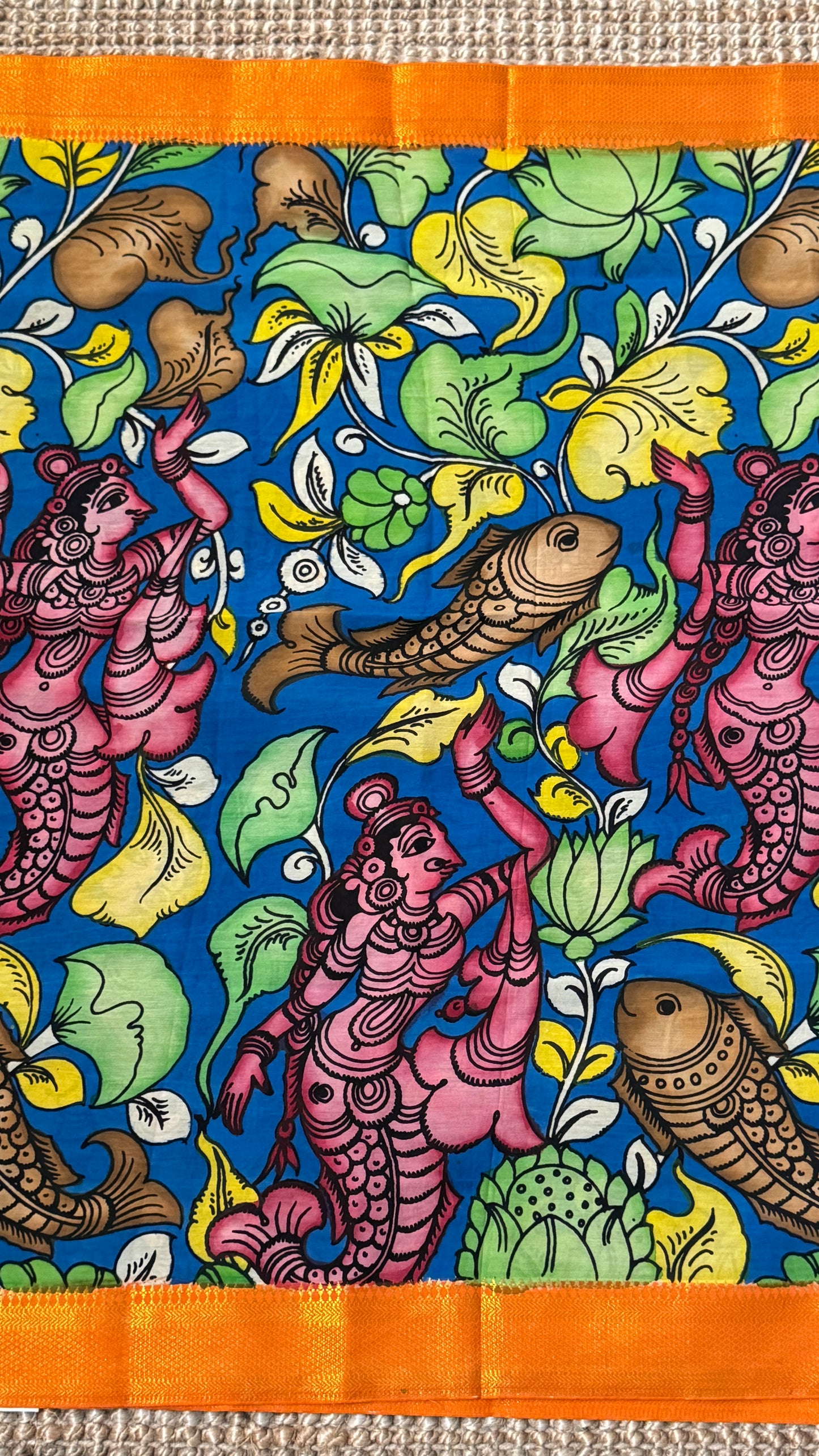 Hand-Painted Kalamkari Bangalore Silk Dupatta/Scarf