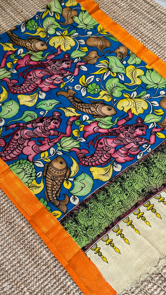 Hand-Painted Kalamkari Bangalore Silk Dupatta/Scarf