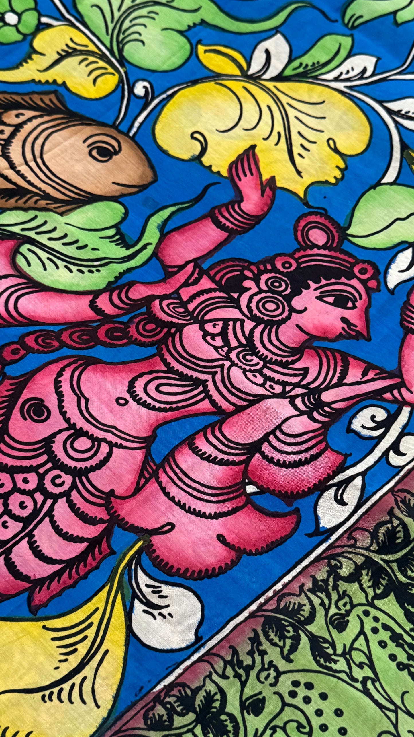 Hand-Painted Kalamkari Bangalore Silk Dupatta/Scarf