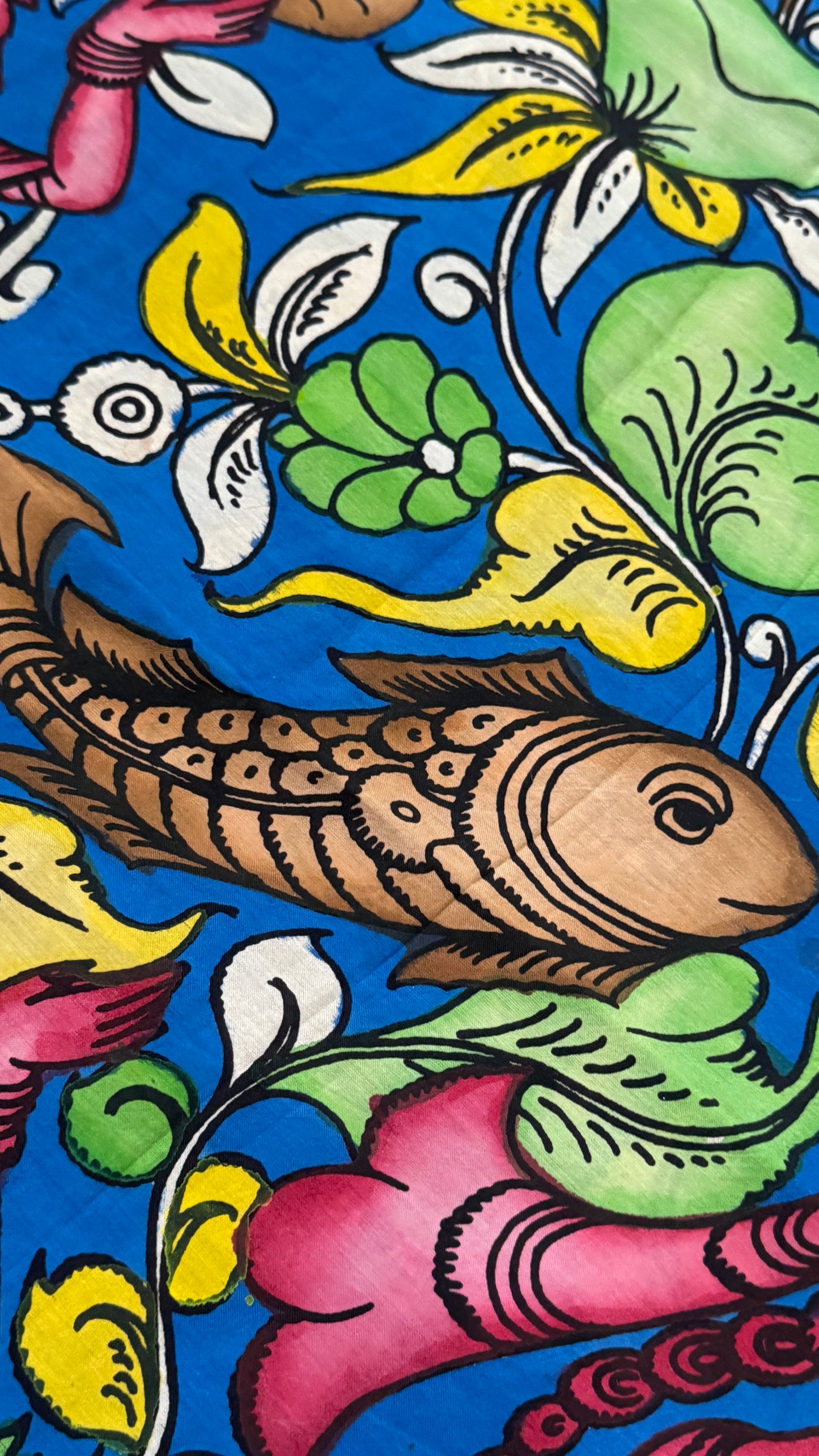 Hand-Painted Kalamkari Bangalore Silk Dupatta/Scarf