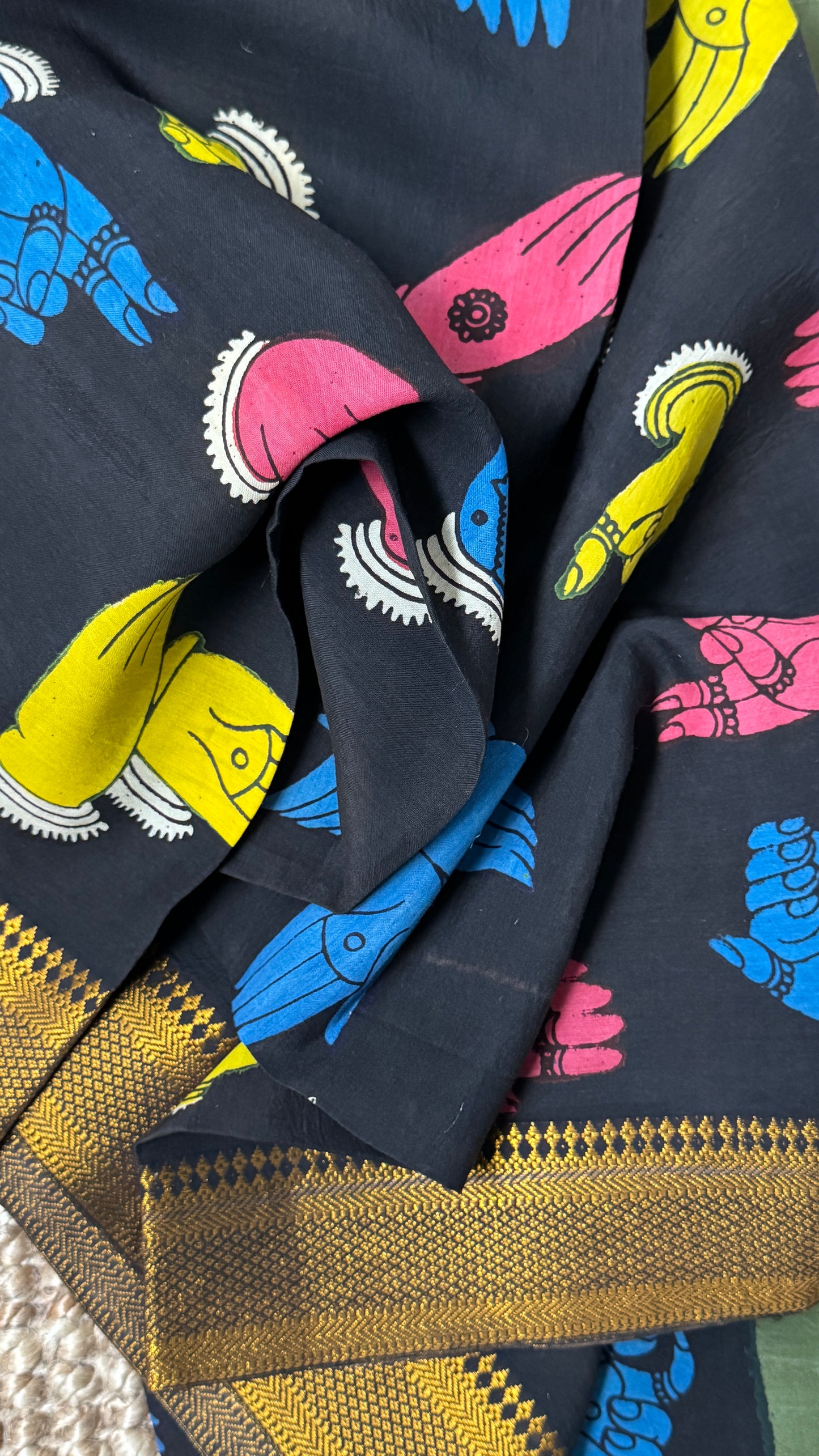Hand-Painted Kalamkari Bangalore Silk Dupatta/Scarf