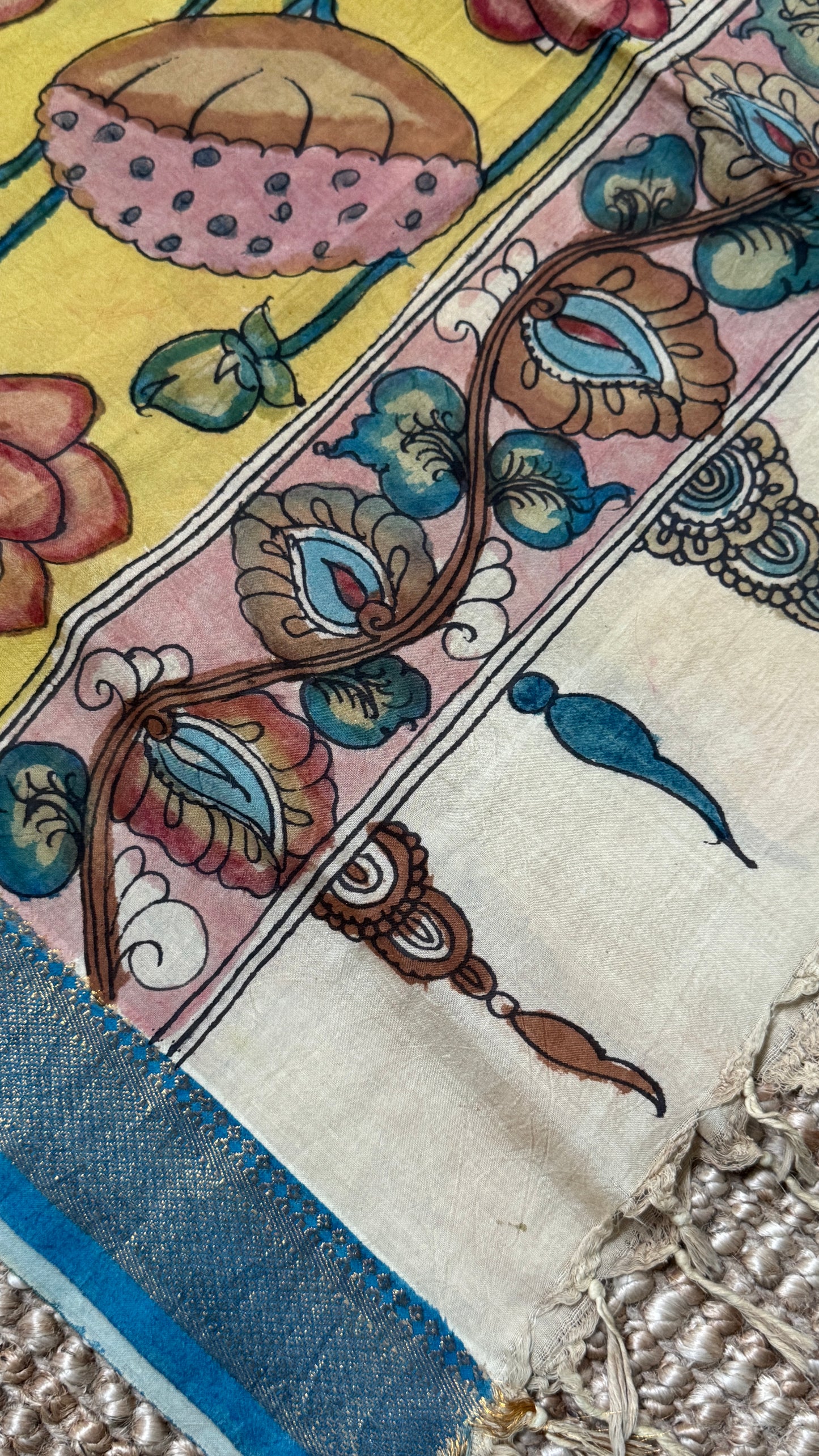 Hand-Painted Kalamkari Bangalore Silk Dupatta/Scarf