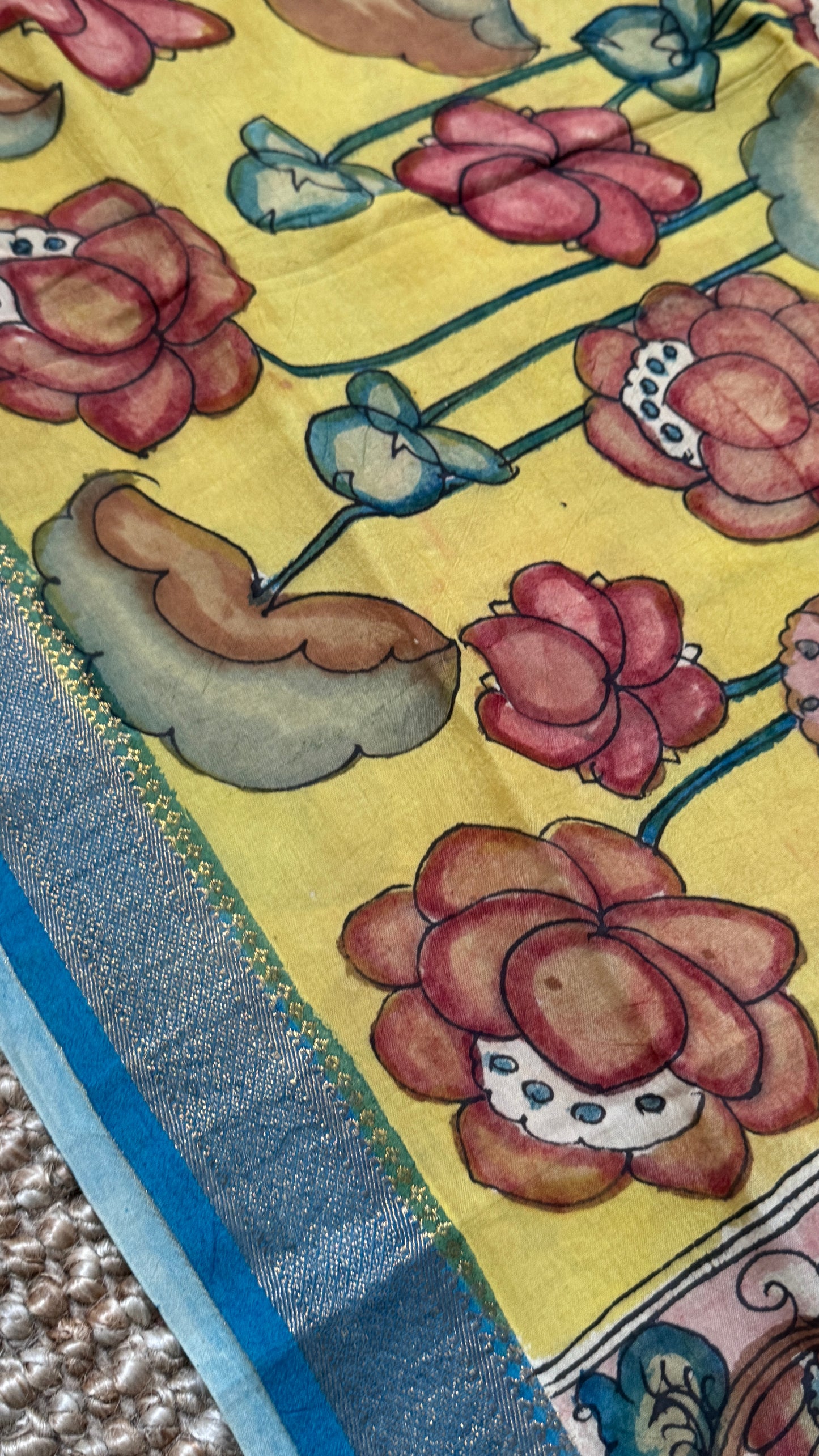Hand-Painted Kalamkari Bangalore Silk Dupatta/Scarf