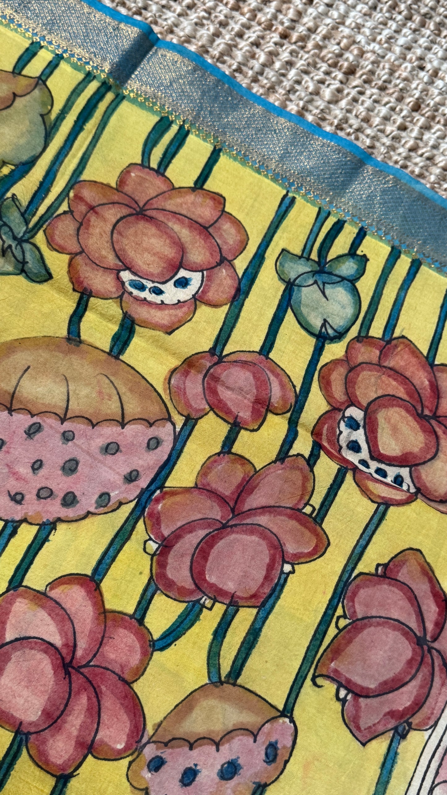 Hand-Painted Kalamkari Bangalore Silk Dupatta/Scarf