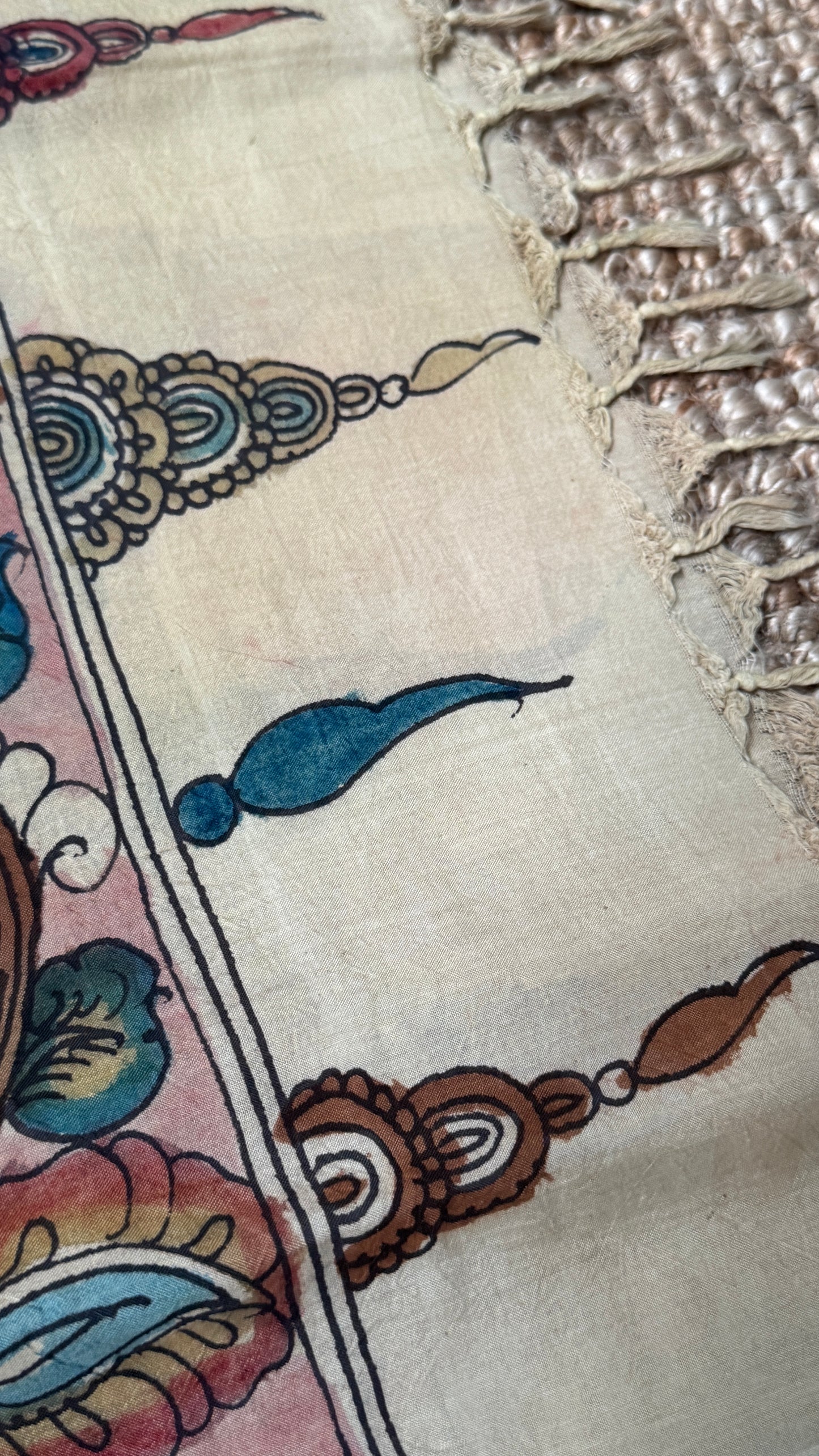 Hand-Painted Kalamkari Bangalore Silk Dupatta/Scarf