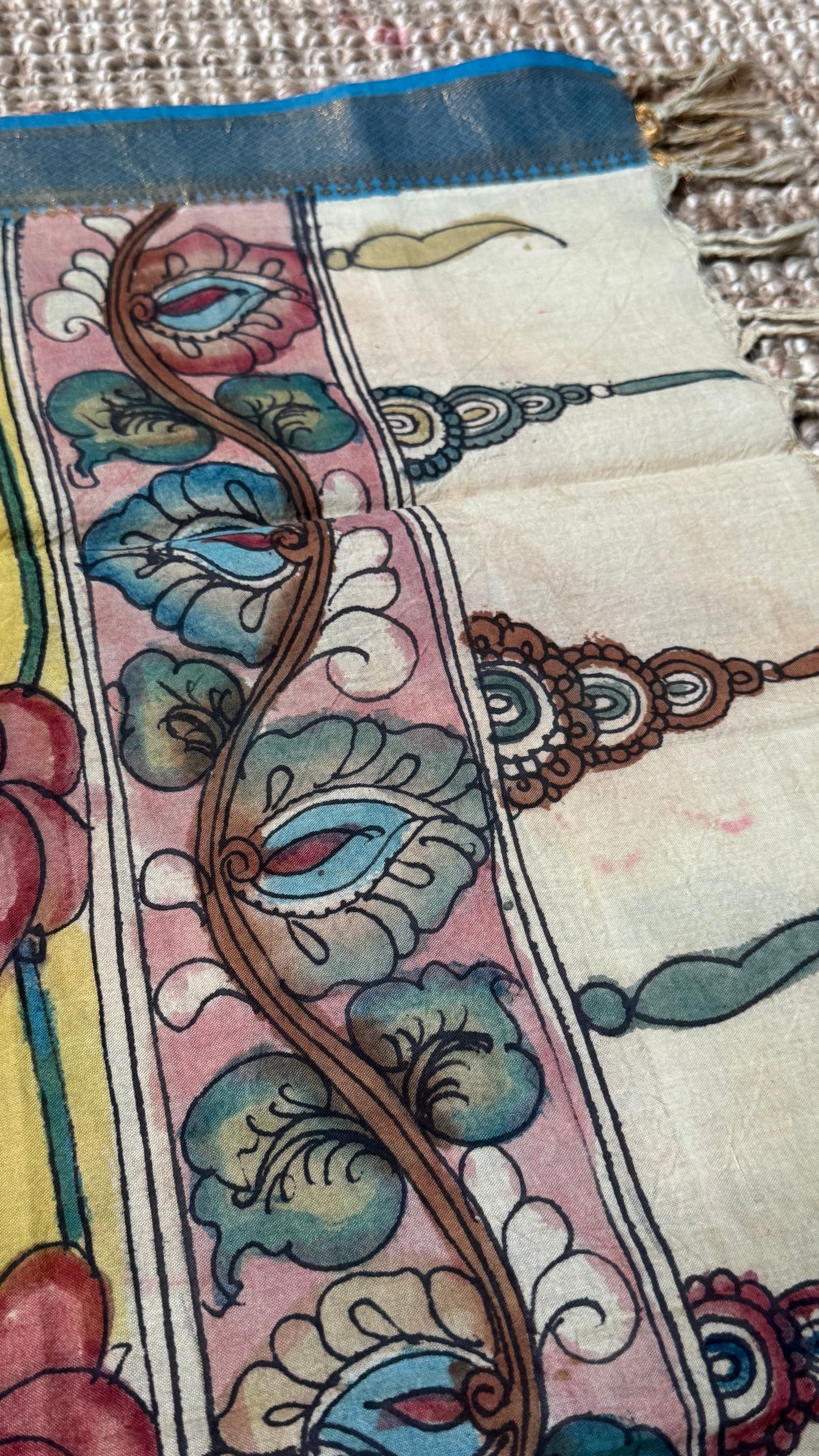 Hand-Painted Kalamkari Bangalore Silk Dupatta/Scarf