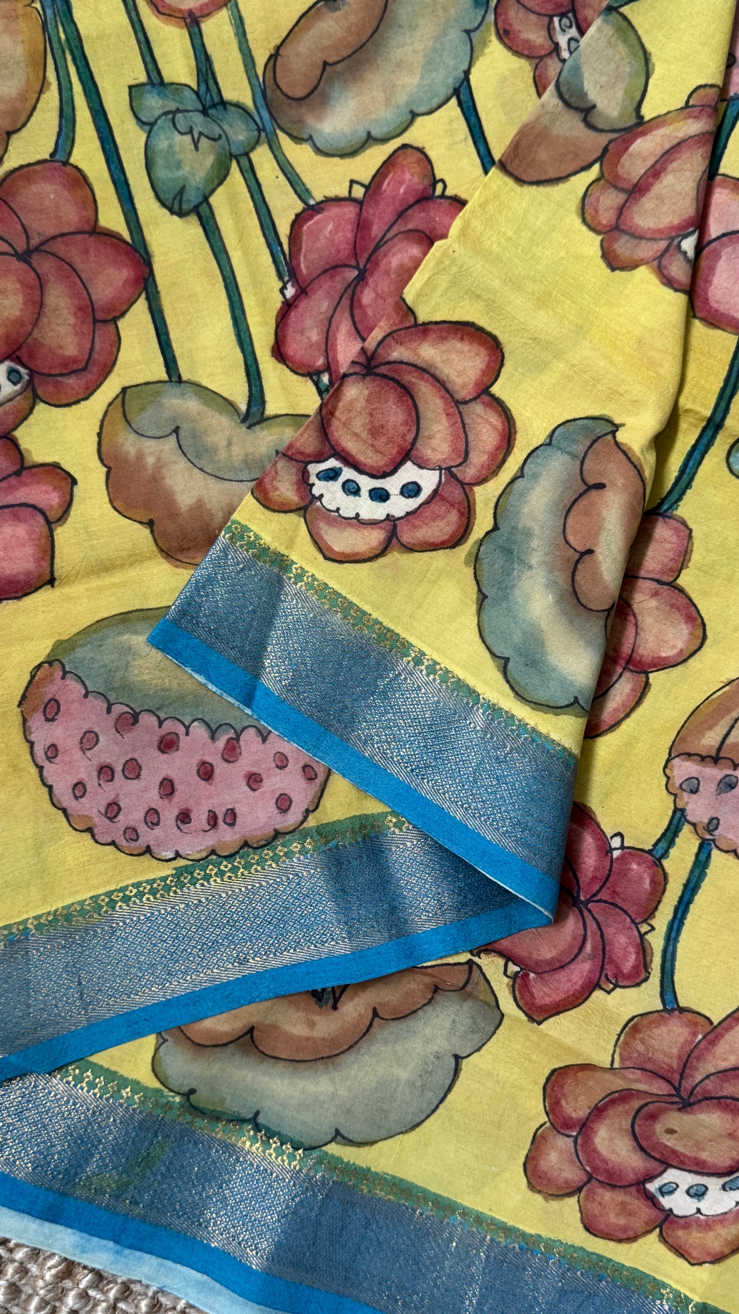Hand-Painted Kalamkari Bangalore Silk Dupatta/Scarf
