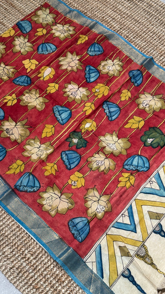 Hand-Painted Kalamkari Bangalore Silk Dupatta/Scarf