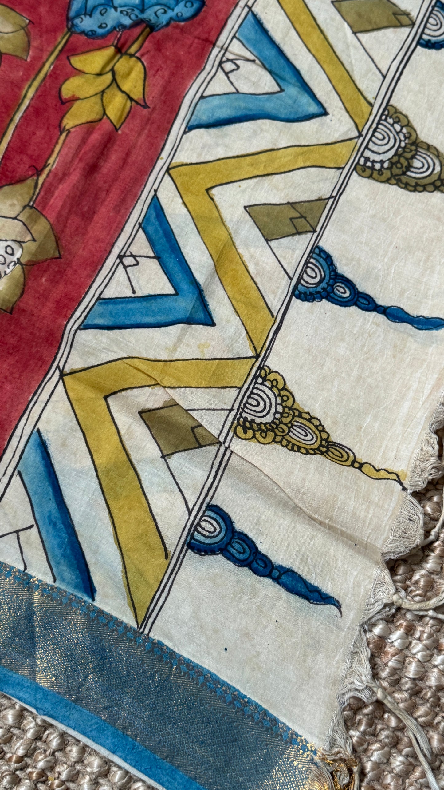 Hand-Painted Kalamkari Bangalore Silk Dupatta/Scarf