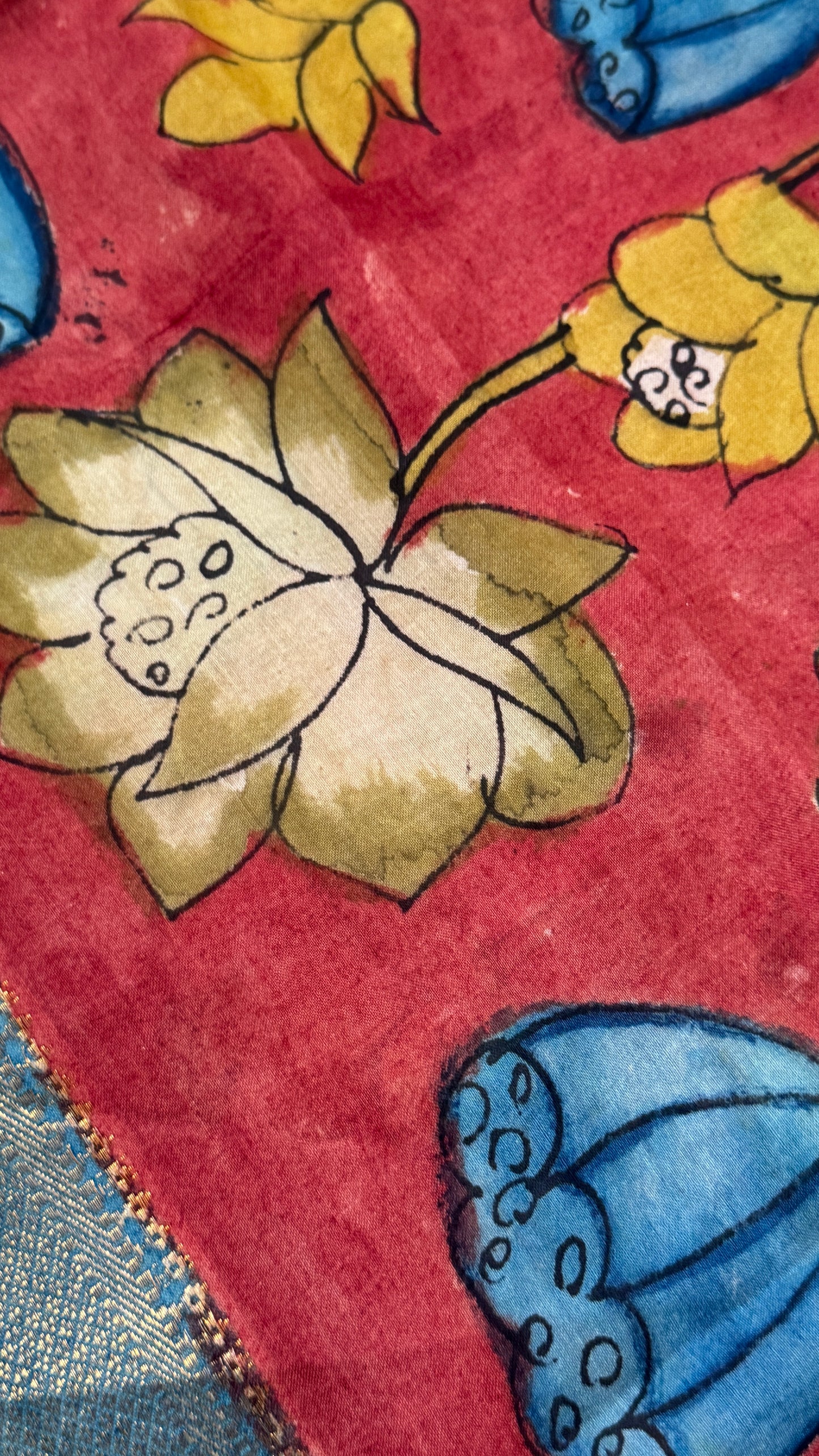 Hand-Painted Kalamkari Bangalore Silk Dupatta/Scarf