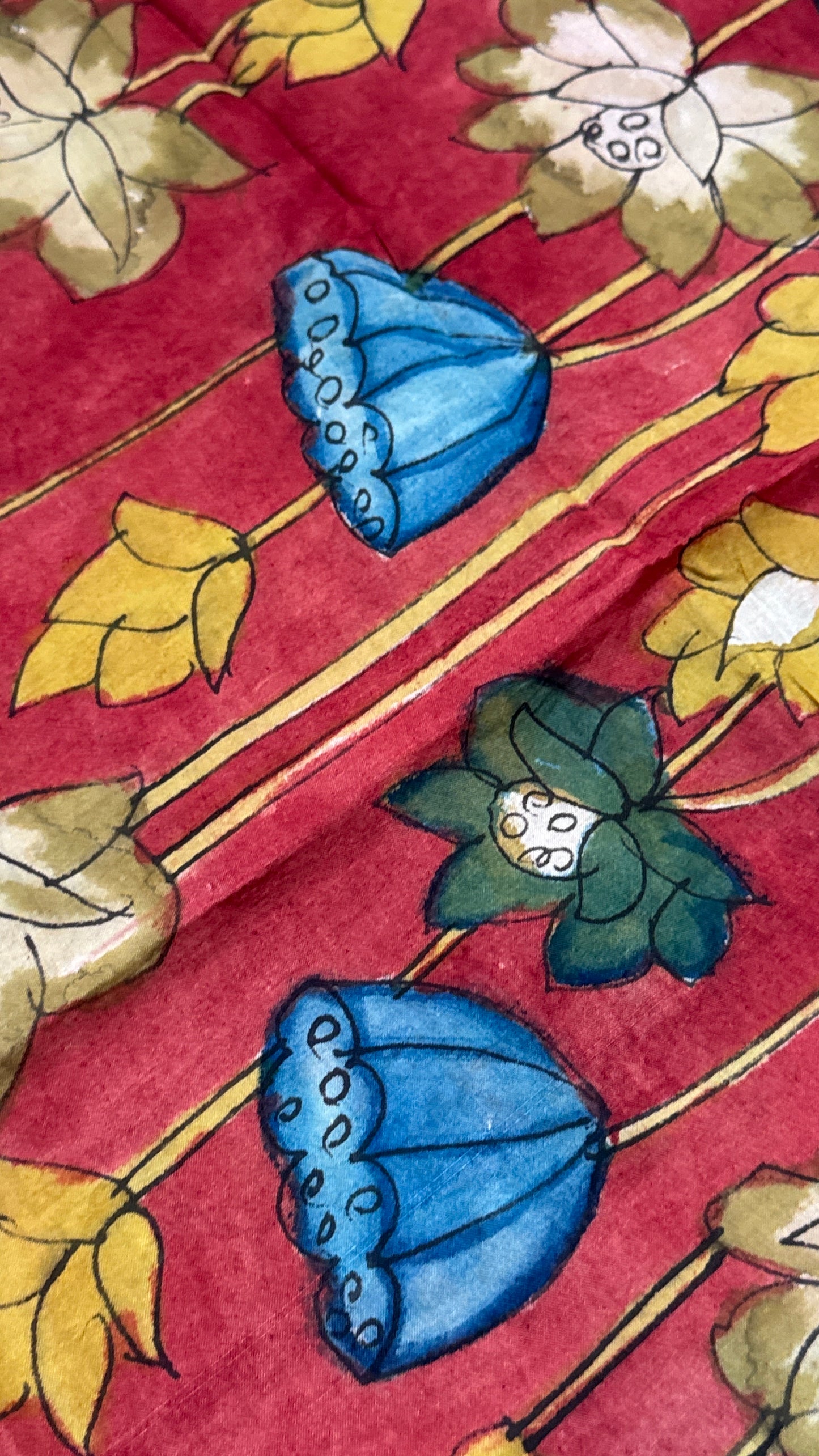 Hand-Painted Kalamkari Bangalore Silk Dupatta/Scarf