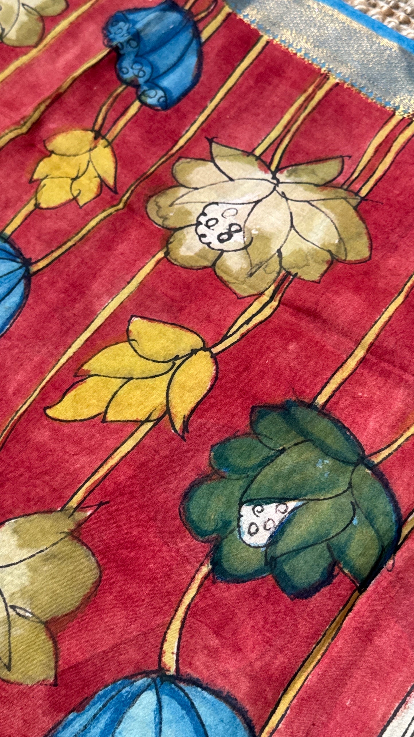 Hand-Painted Kalamkari Bangalore Silk Dupatta/Scarf