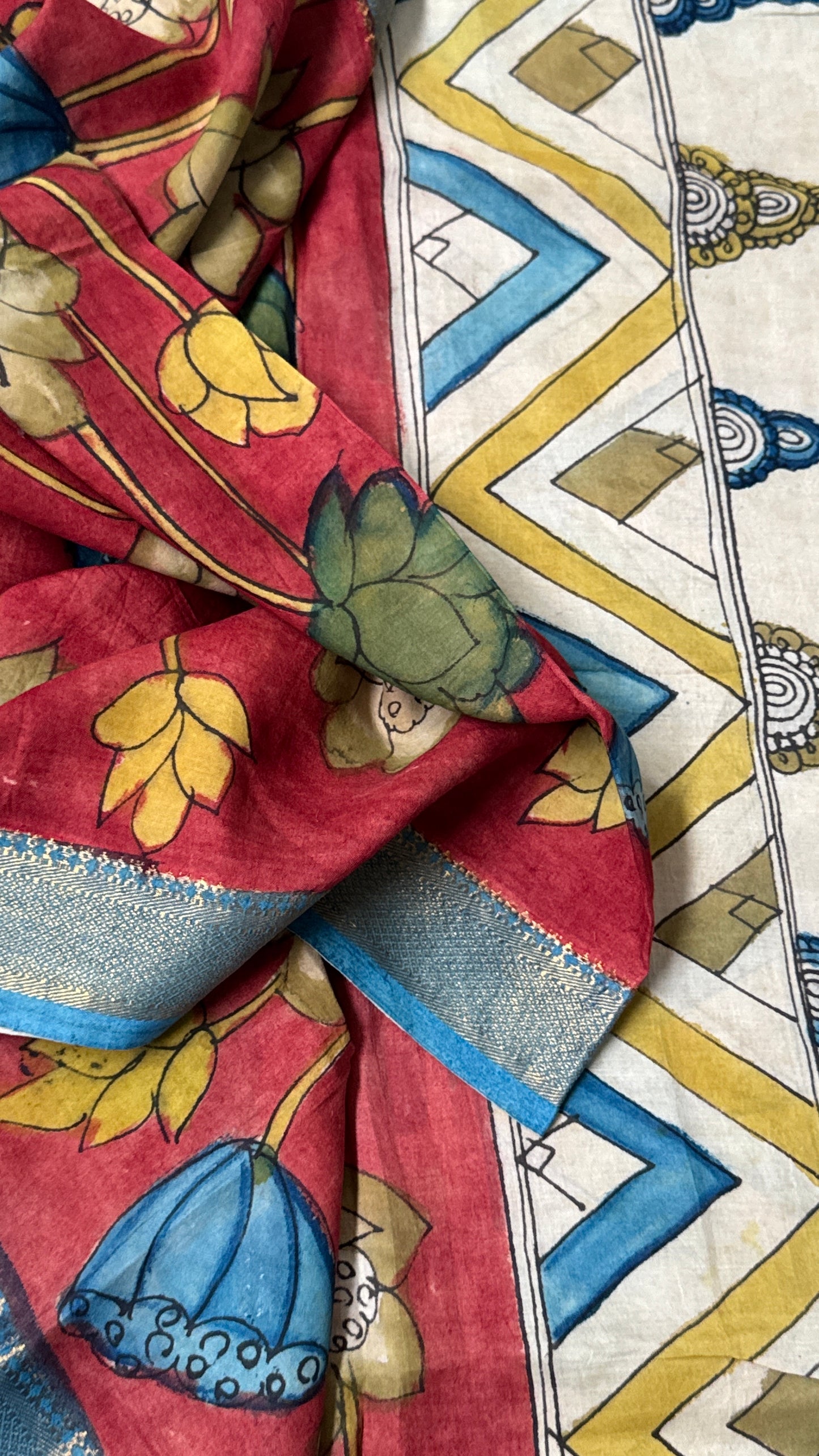 Hand-Painted Kalamkari Bangalore Silk Dupatta/Scarf