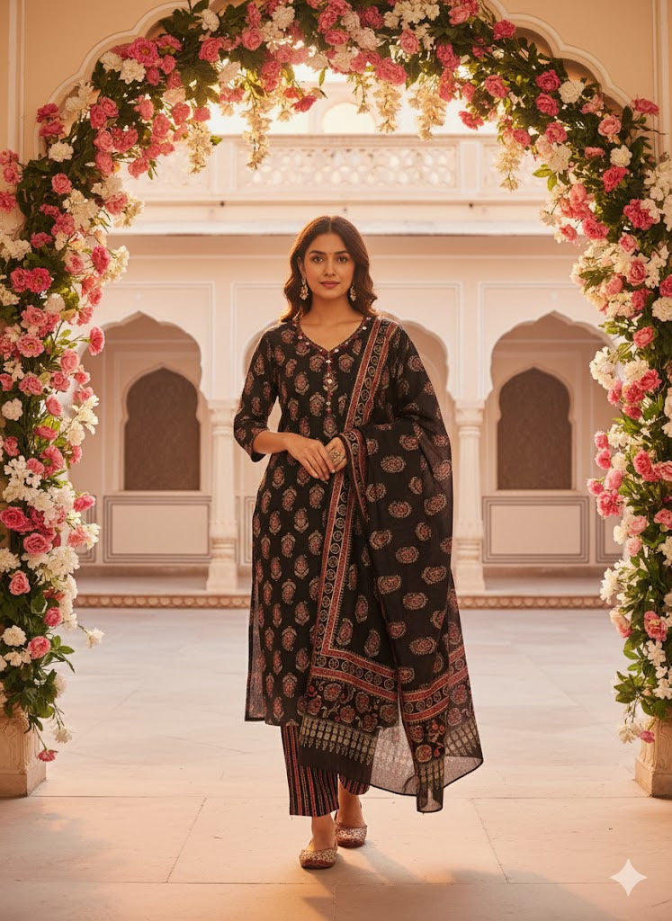 Pure Cotton Salwar Suit - Full Set - Black