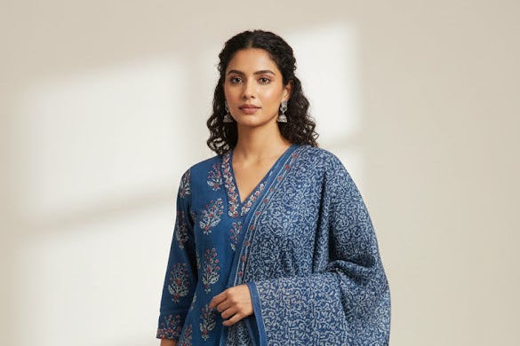 Pure Cotton Salwar Suit - Full Set - Denim Blue