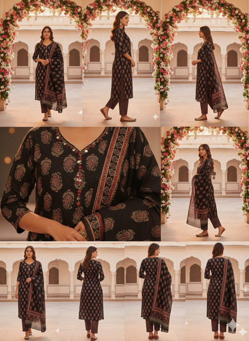 Pure Cotton Salwar Suit - Full Set - Black
