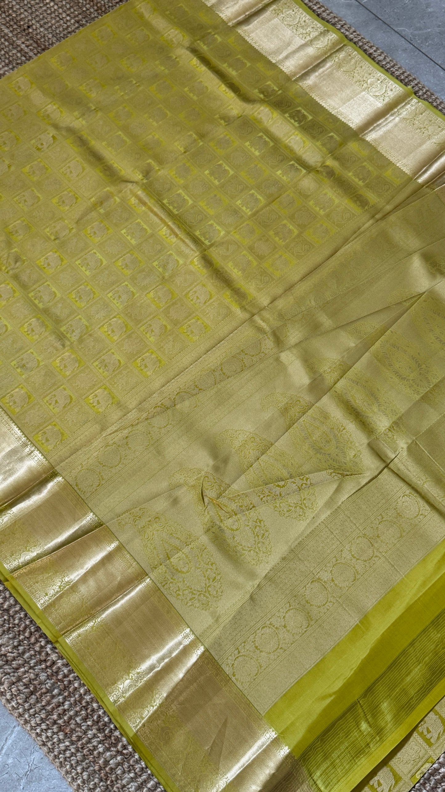 Pure Kanchivaram Silk Saree – Exquisite Mehendi Yellow/Green