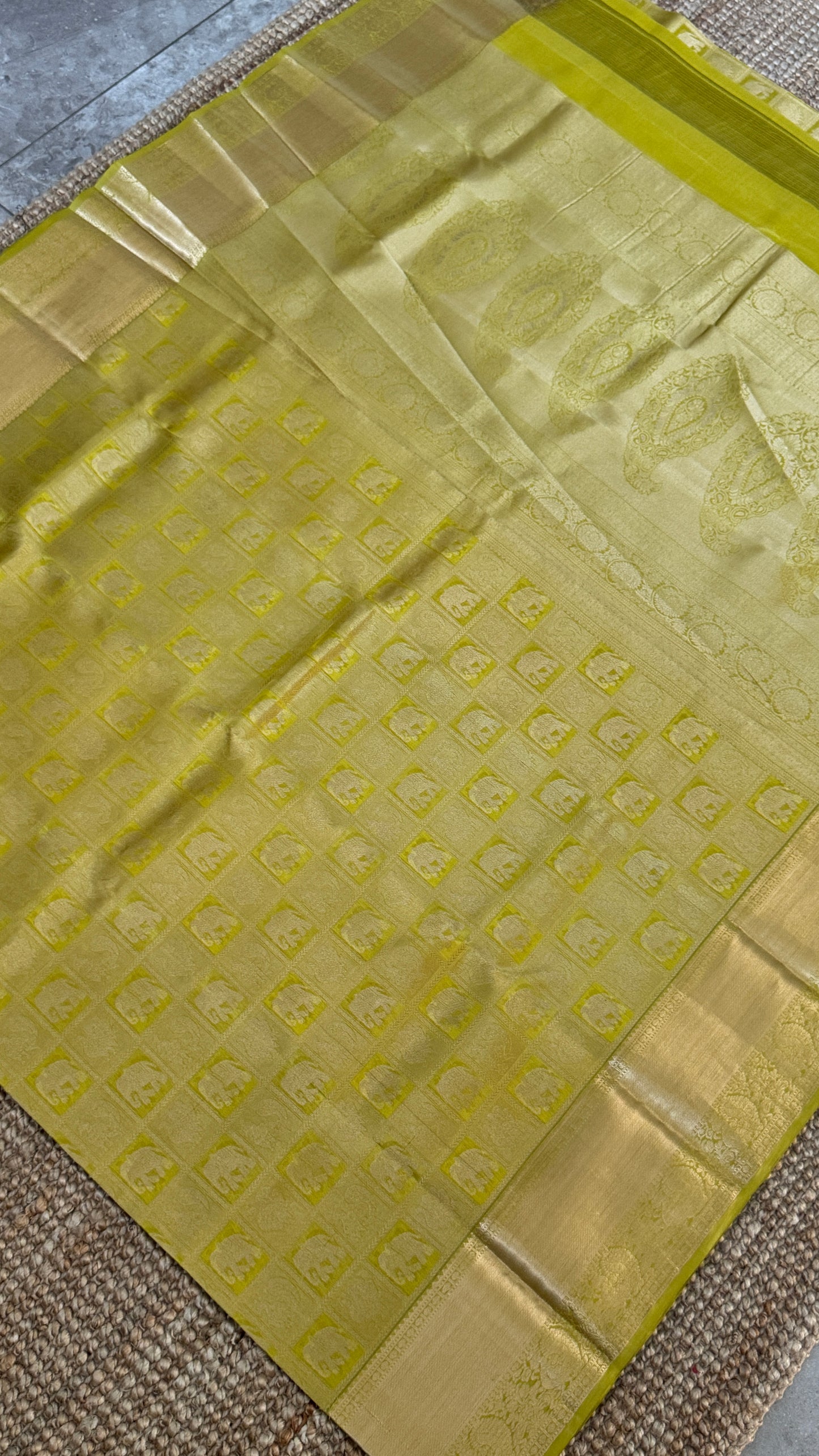 Pure Kanchivaram Silk Saree – Exquisite Mehendi Yellow/Green