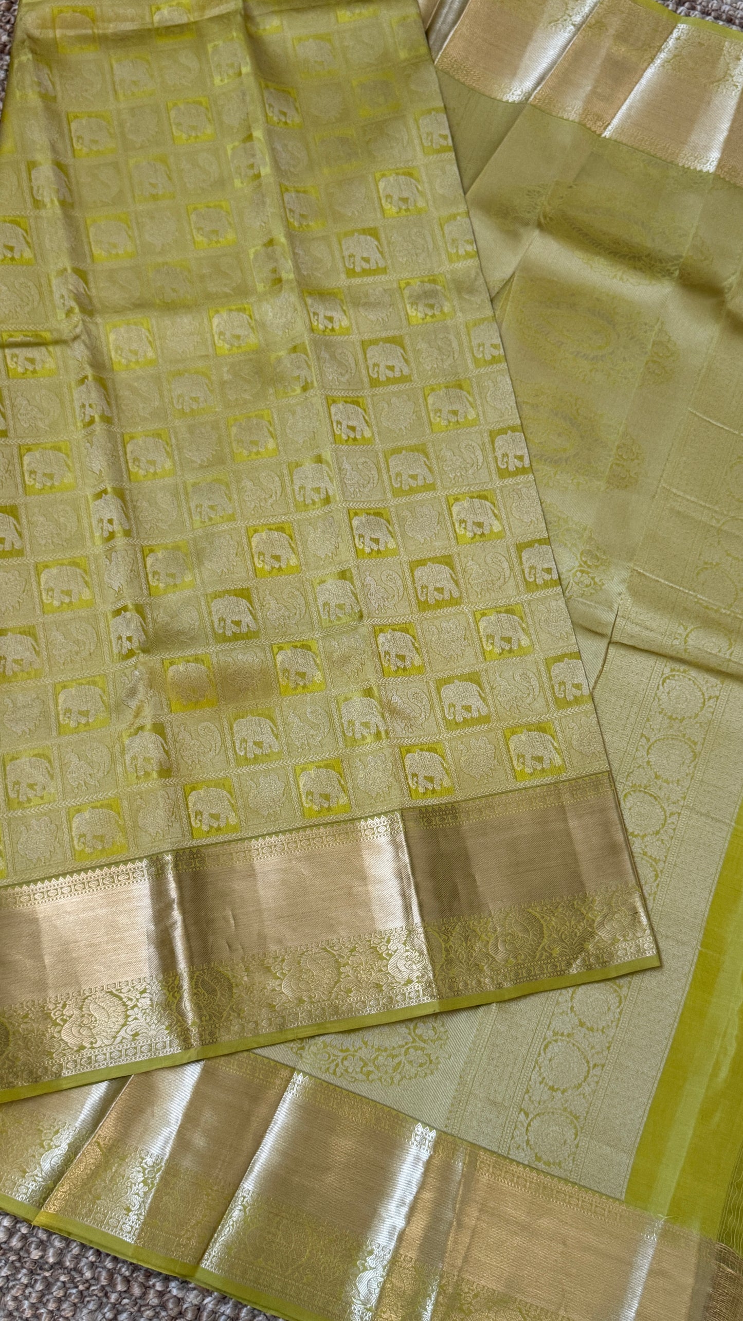 Pure Kanchivaram Silk Saree – Exquisite Mehendi Yellow/Green