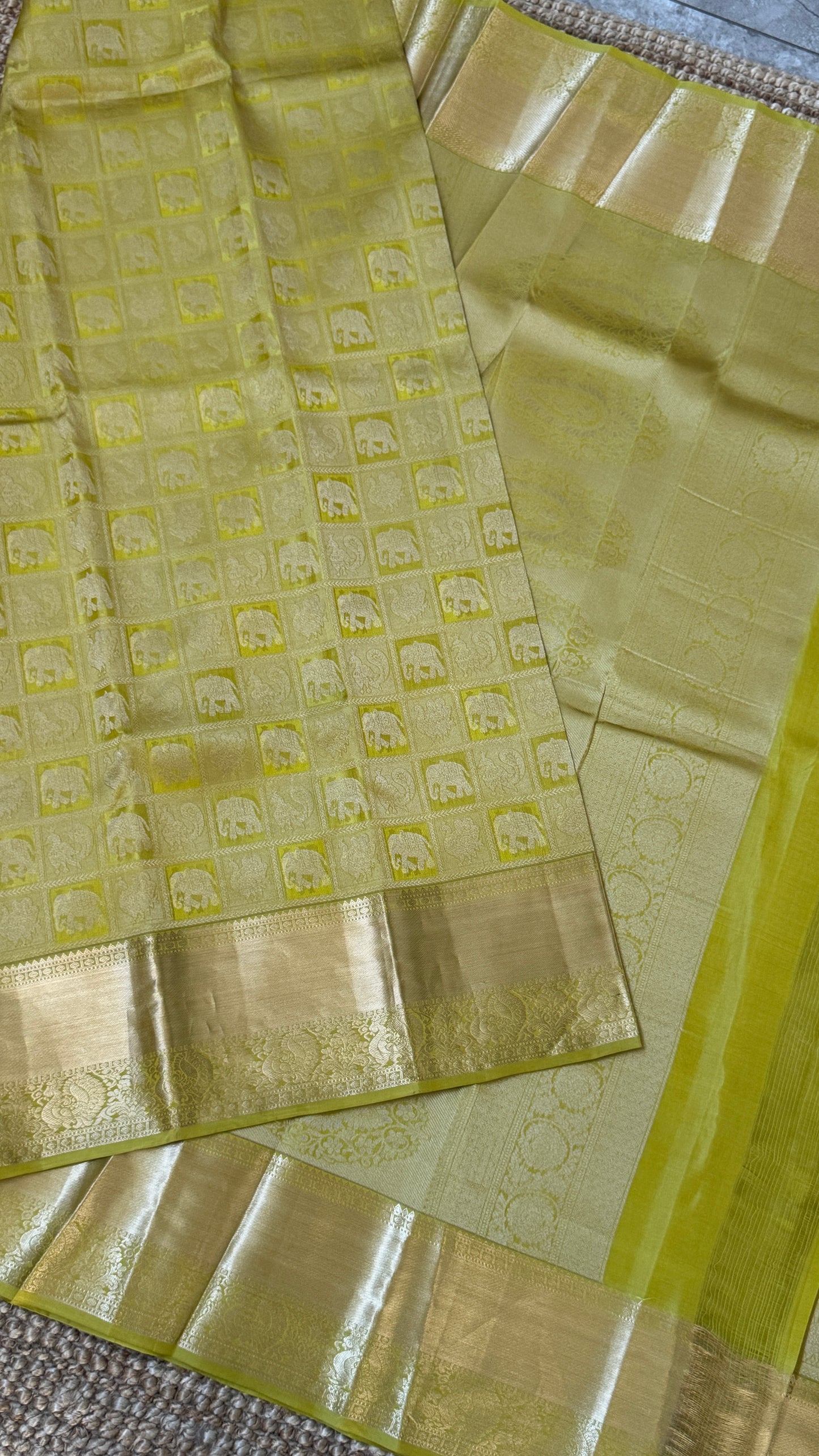 Pure Kanchivaram Silk Saree – Exquisite Mehendi Yellow/Green