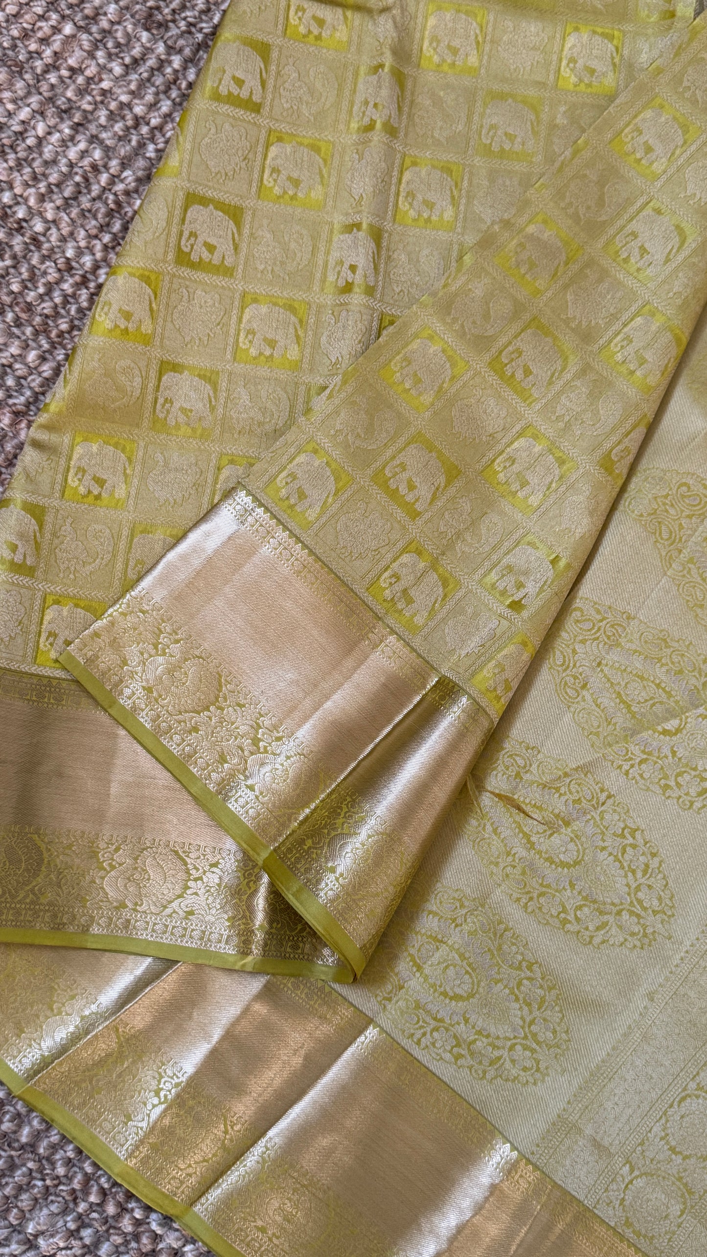 Pure Kanchivaram Silk Saree – Exquisite Mehendi Yellow/Green