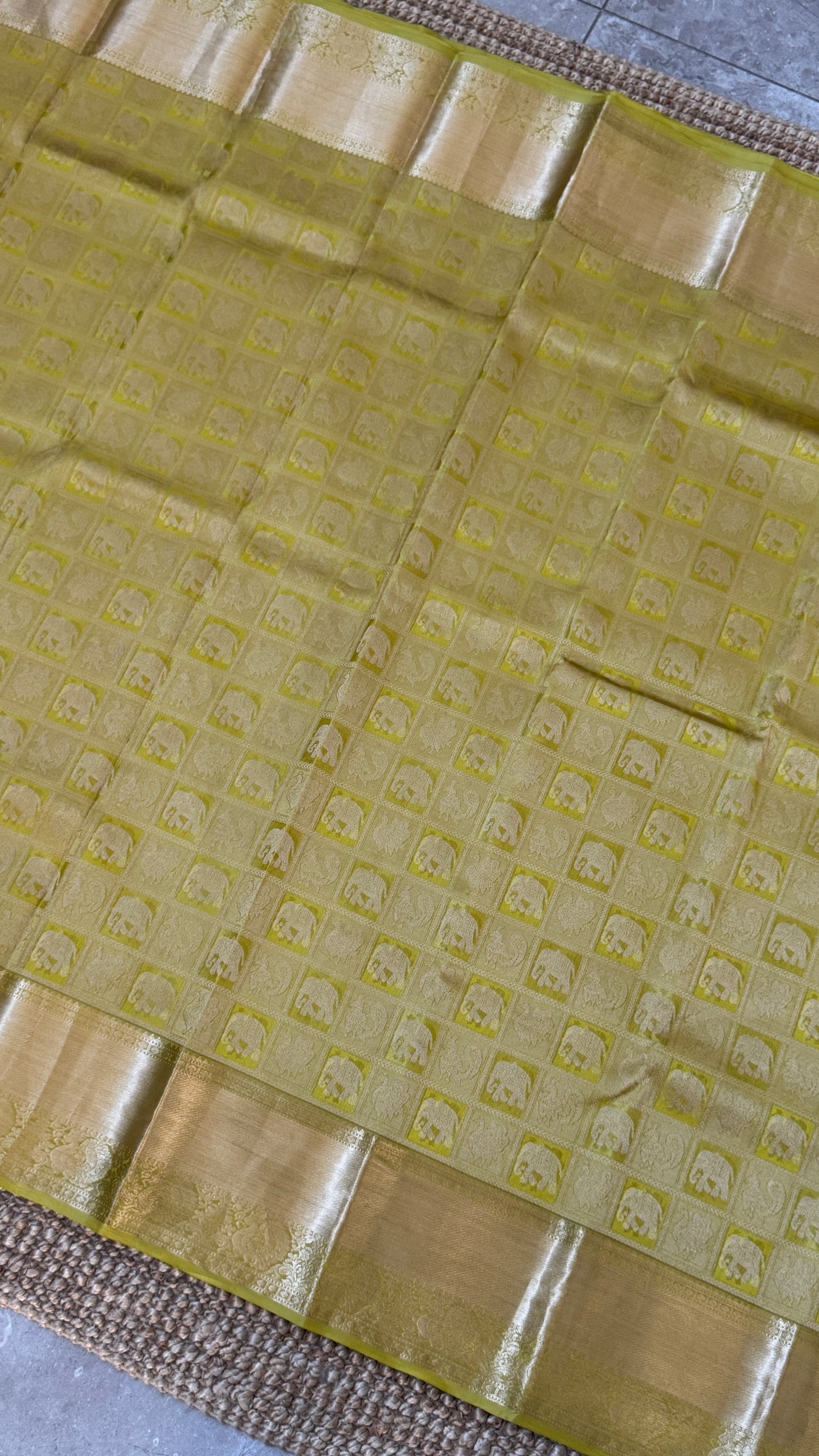 Pure Kanchivaram Silk Saree – Exquisite Mehendi Yellow/Green
