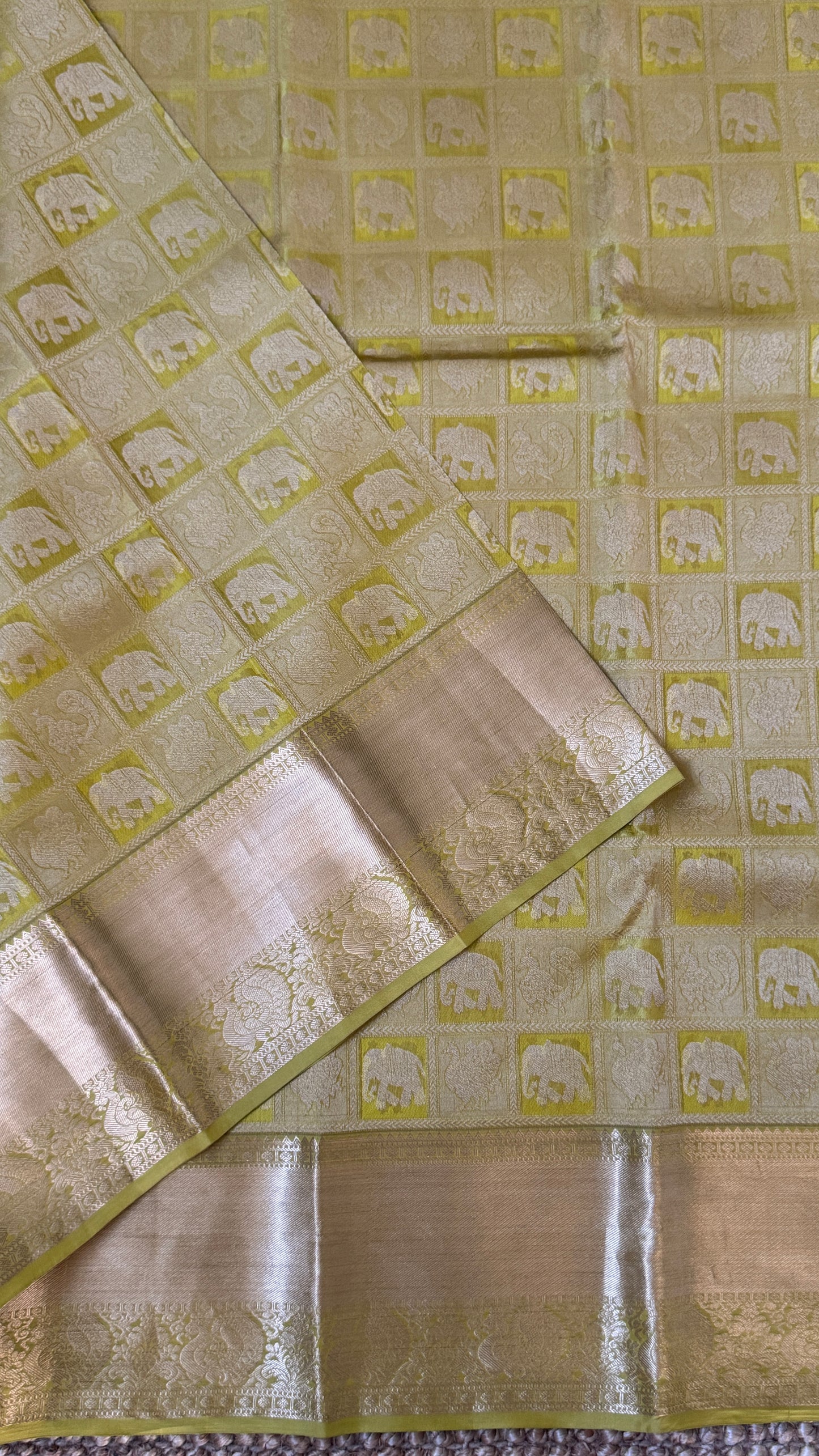 Pure Kanchivaram Silk Saree – Exquisite Mehendi Yellow/Green