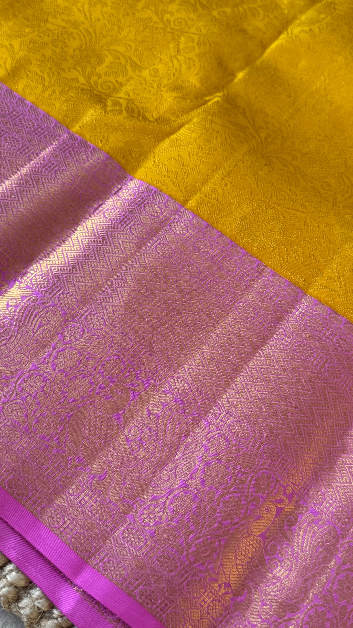 Pure Kanchivaram Silk Saree – Pure Kanchivaram Silk Saree – Exquisite Yellow with Pink Zari Border - Fully Brocade Weaving