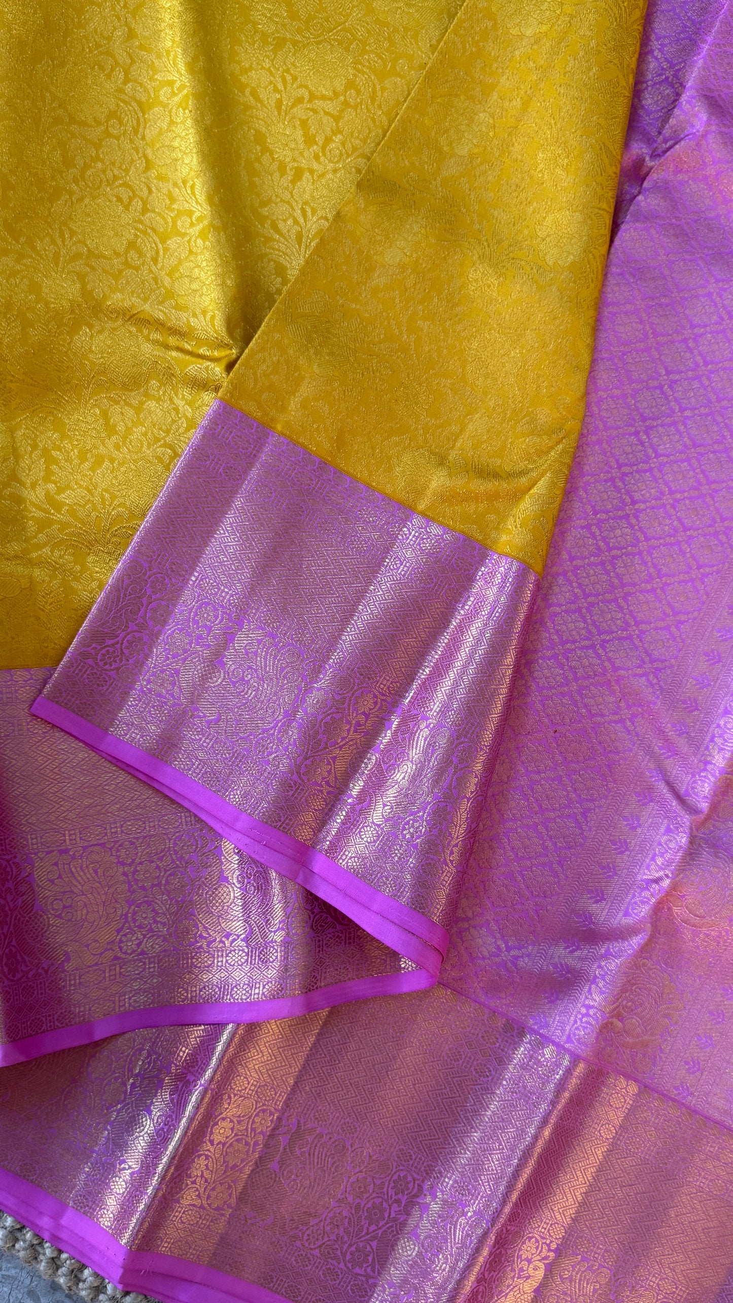 Pure Kanchivaram Silk Saree – Pure Kanchivaram Silk Saree – Exquisite Yellow with Pink Zari Border - Fully Brocade Weaving