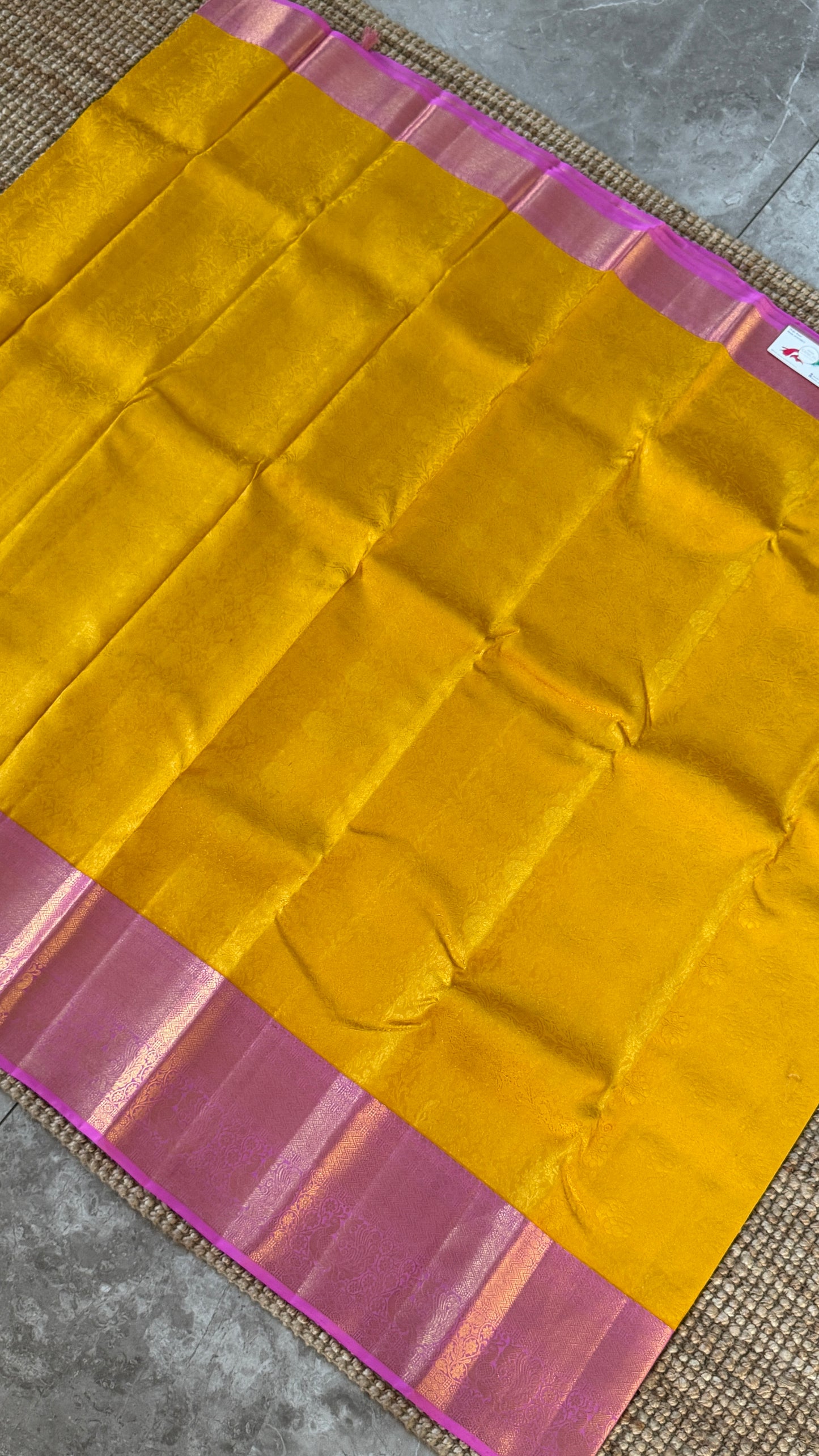 Pure Kanchivaram Silk Saree – Pure Kanchivaram Silk Saree – Exquisite Yellow with Pink Zari Border - Fully Brocade Weaving