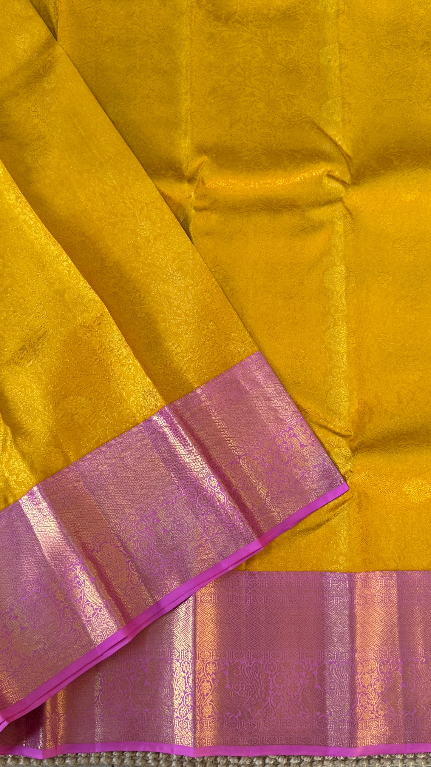 Pure Kanchivaram Silk Saree – Pure Kanchivaram Silk Saree – Exquisite Yellow with Pink Zari Border - Fully Brocade Weaving
