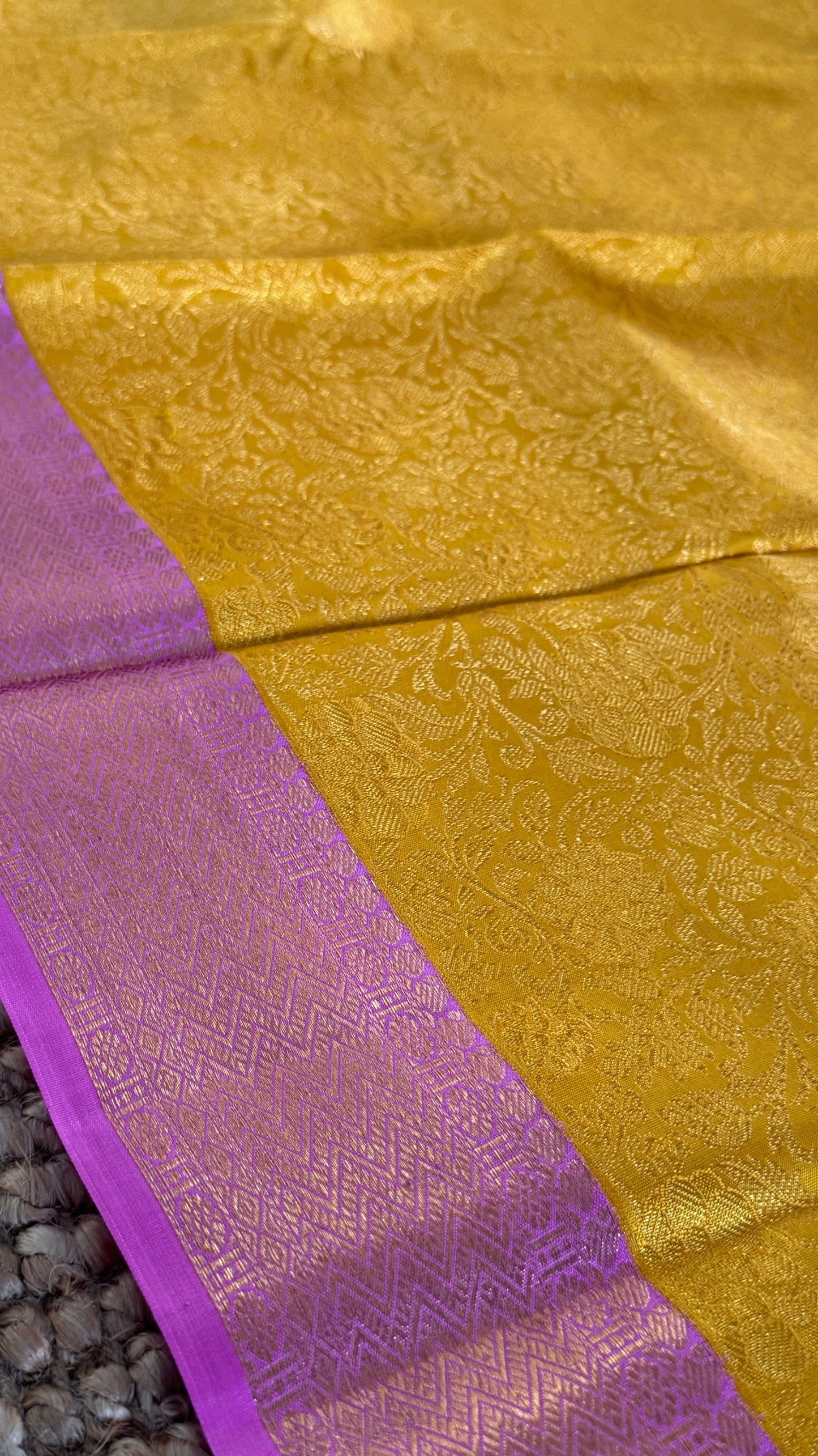 Pure Kanchivaram Silk Saree – Pure Kanchivaram Silk Saree – Exquisite Yellow with Pink Zari Border - Fully Brocade Weaving