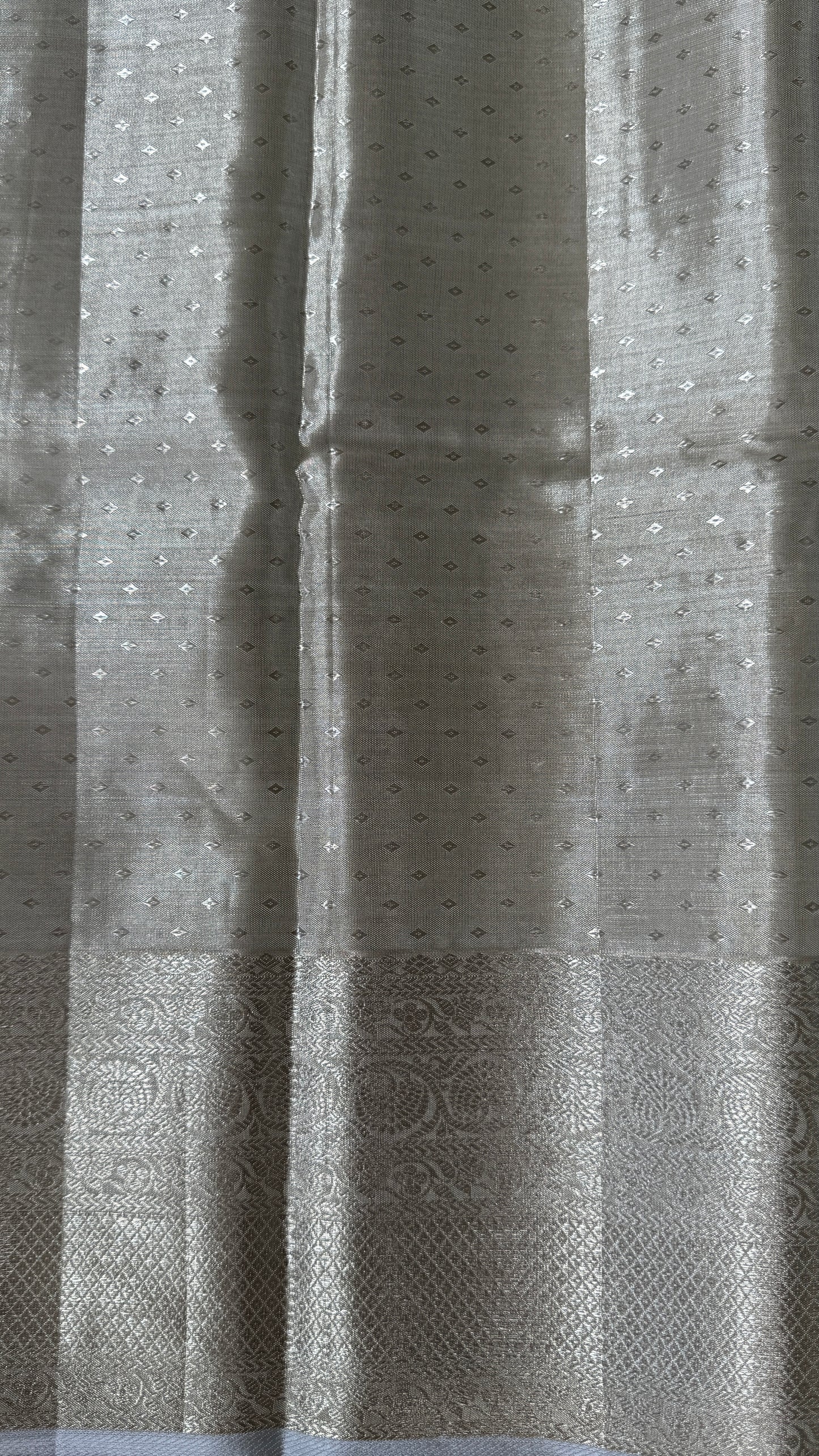 Tissue Kanchivaram Silk Saree – Half White Bridal Saree with Silver Zari Weaving