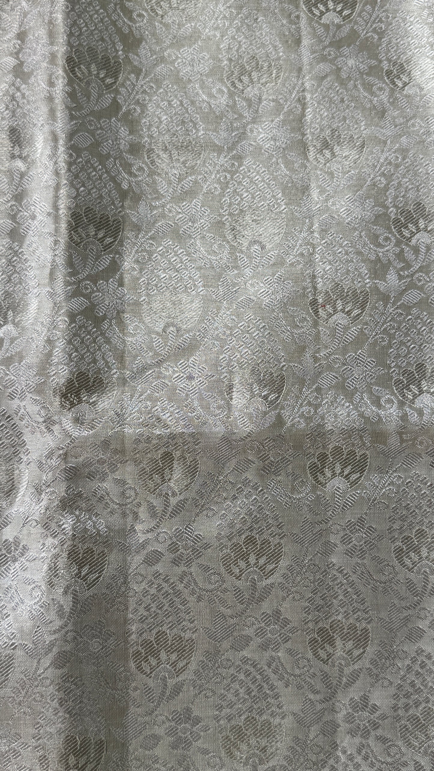 Tissue Kanchivaram Silk Saree – Half White Bridal Saree with Silver Zari Weaving