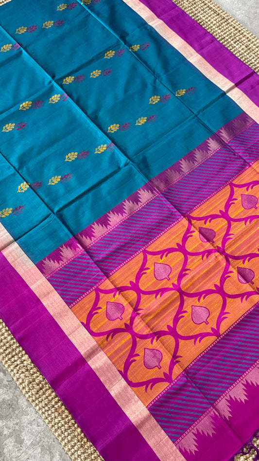 PURE SOFT SILK HANDLOOM SAREE β Blue and Pink
