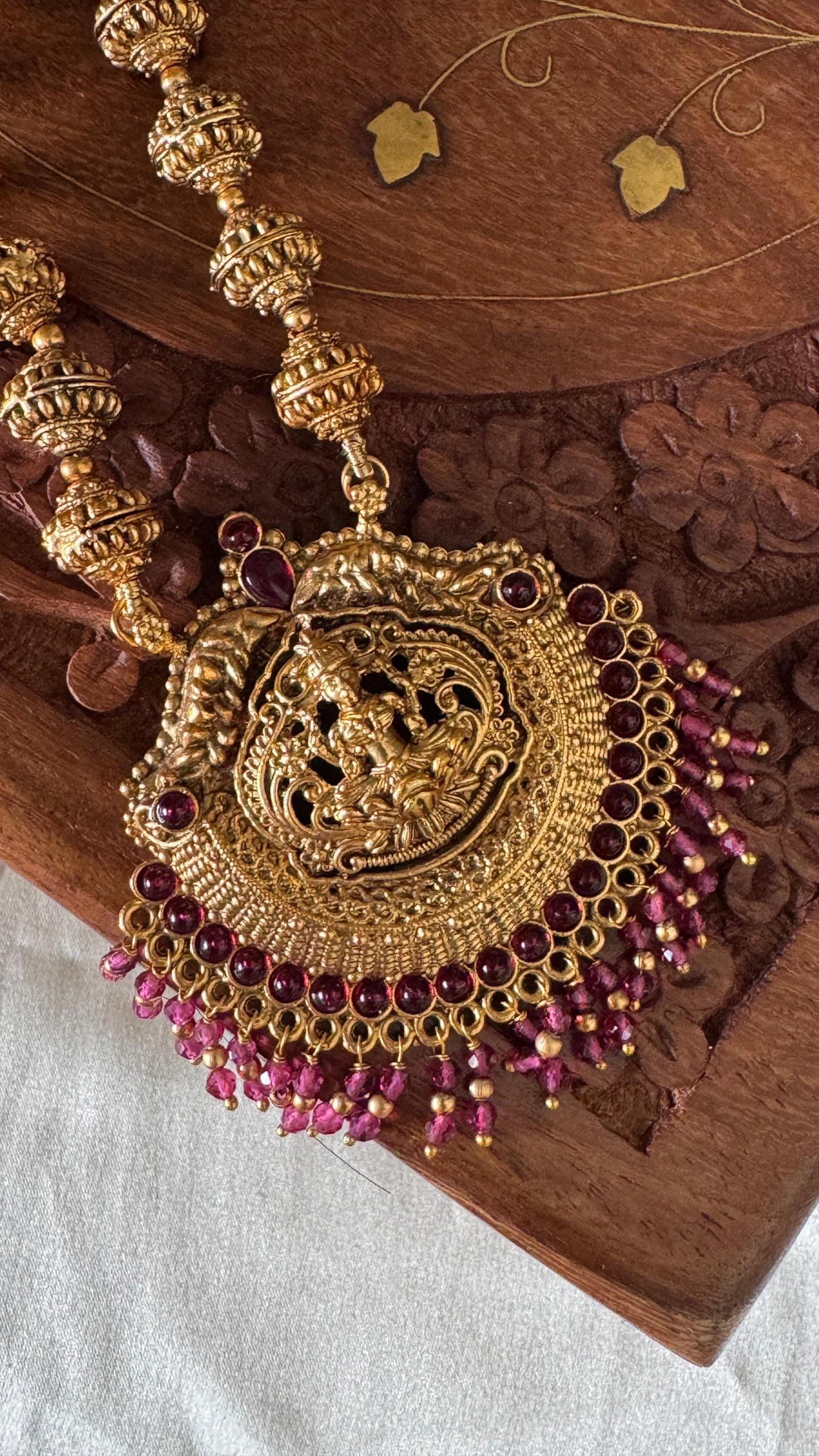 Antique Gold-Plated South Indian Temple Beaded Lakshmi Haaram Set