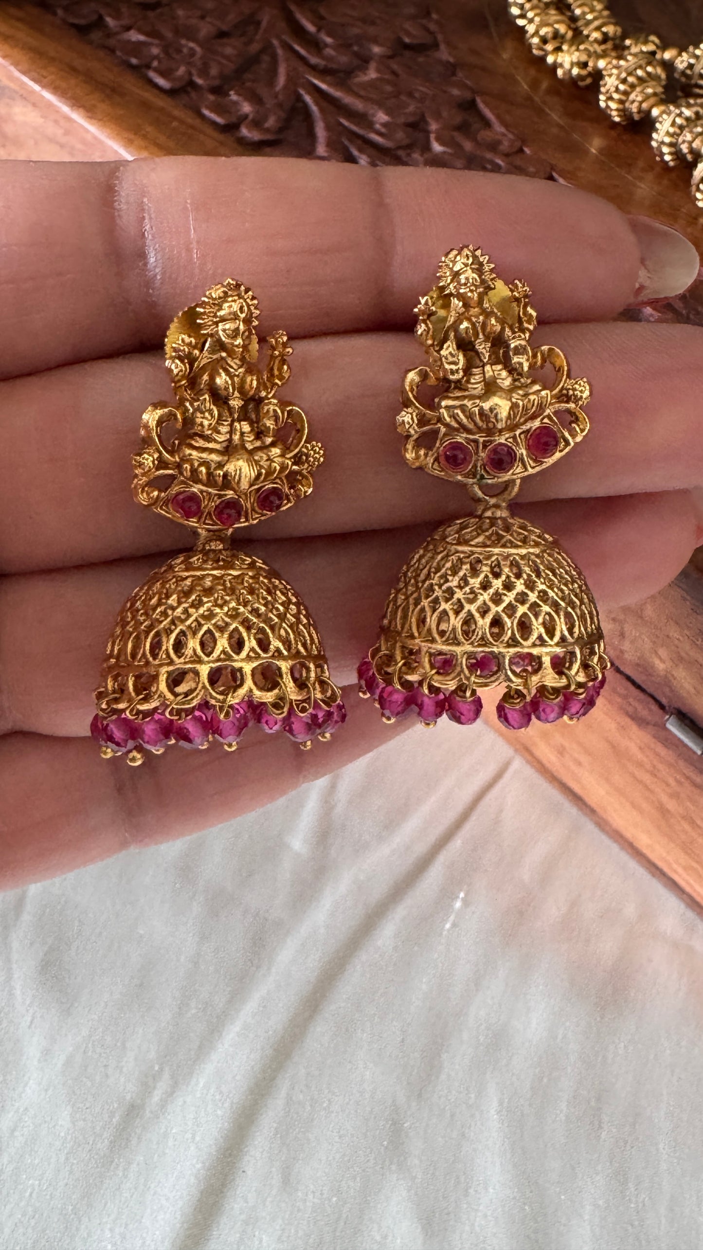 Antique Gold-Plated South Indian Temple Beaded Lakshmi Haaram Set