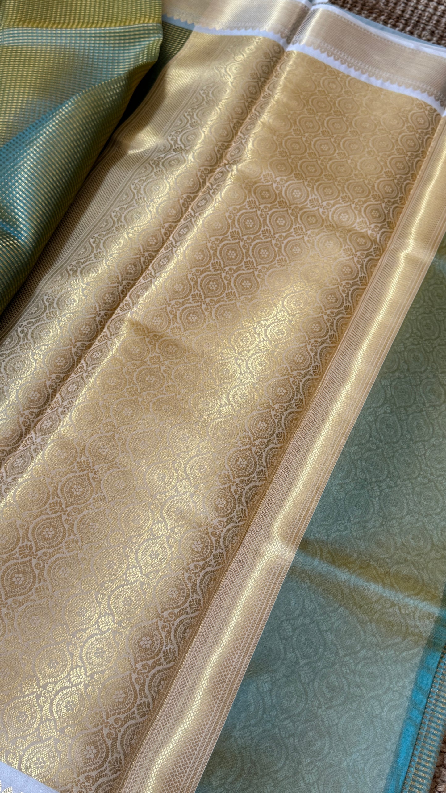 Green Semi Tissue Silk Saree with Baby Green Border