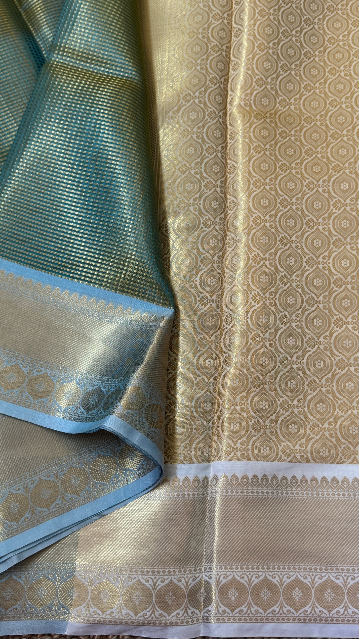 Green Semi Tissue Silk Saree with Baby Green Border