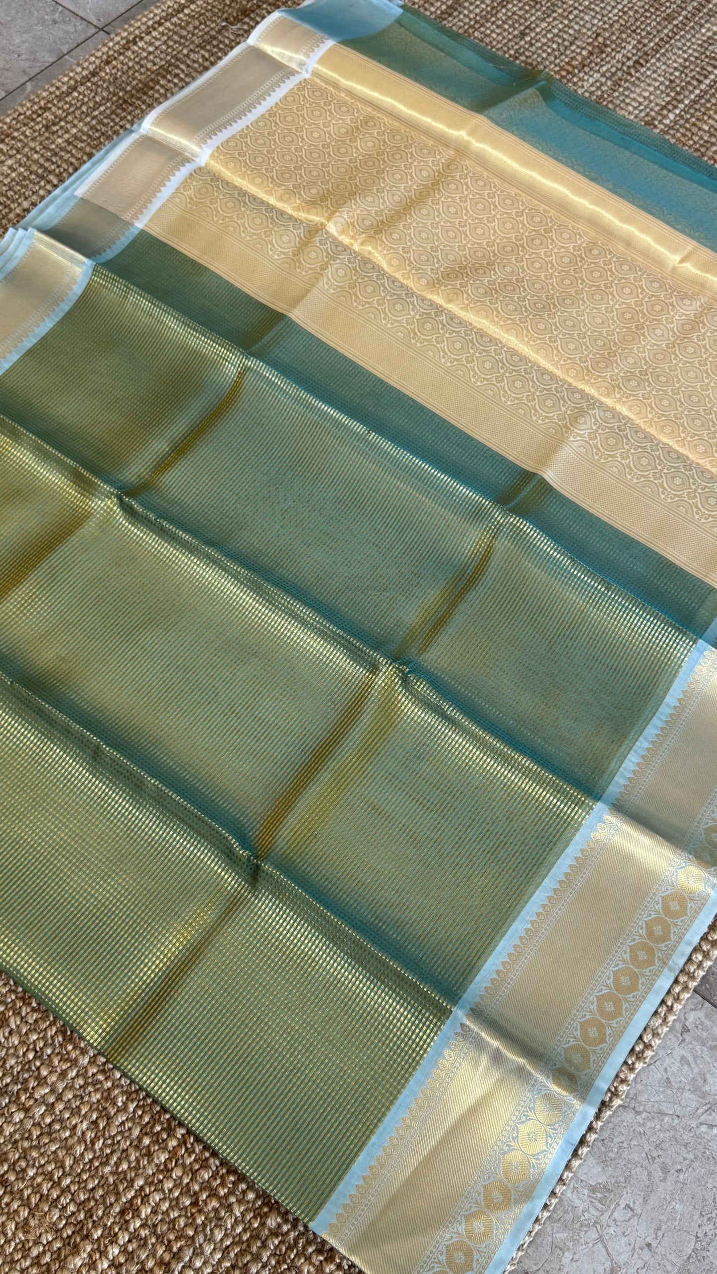 Green Semi Tissue Silk Saree with Baby Green Border
